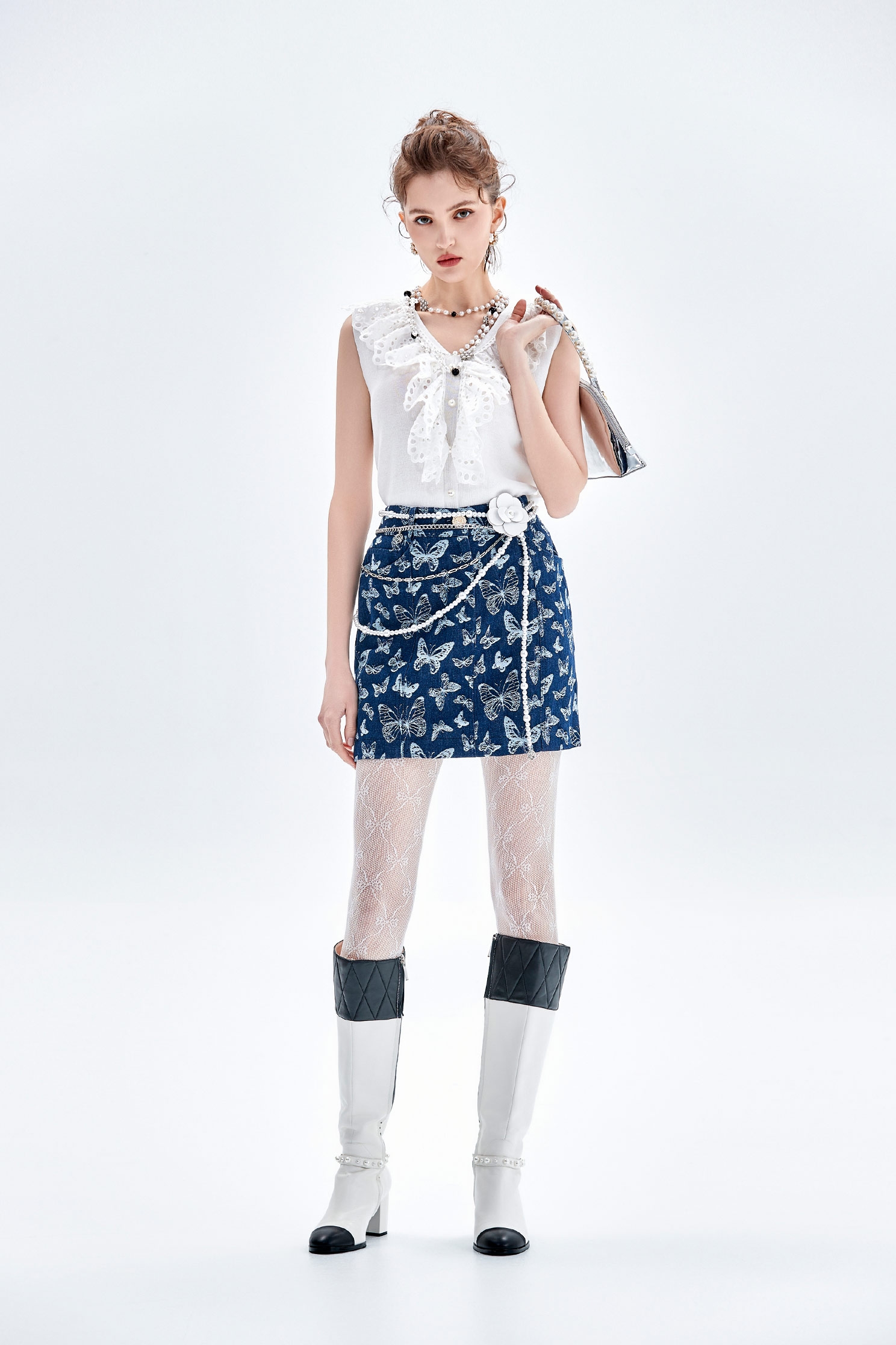 Butterfly Print Denim SkirtButterfly Print Denim Skirt,Denim,Denim skirts,pearl,Mini skirts,Season (AW) Look