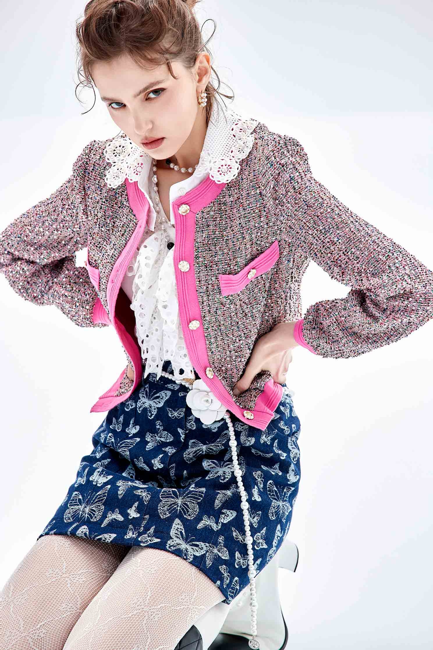 Butterfly Print Denim SkirtButterfly Print Denim Skirt,Denim,Denim skirts,pearl,Mini skirts,Season (AW) Look