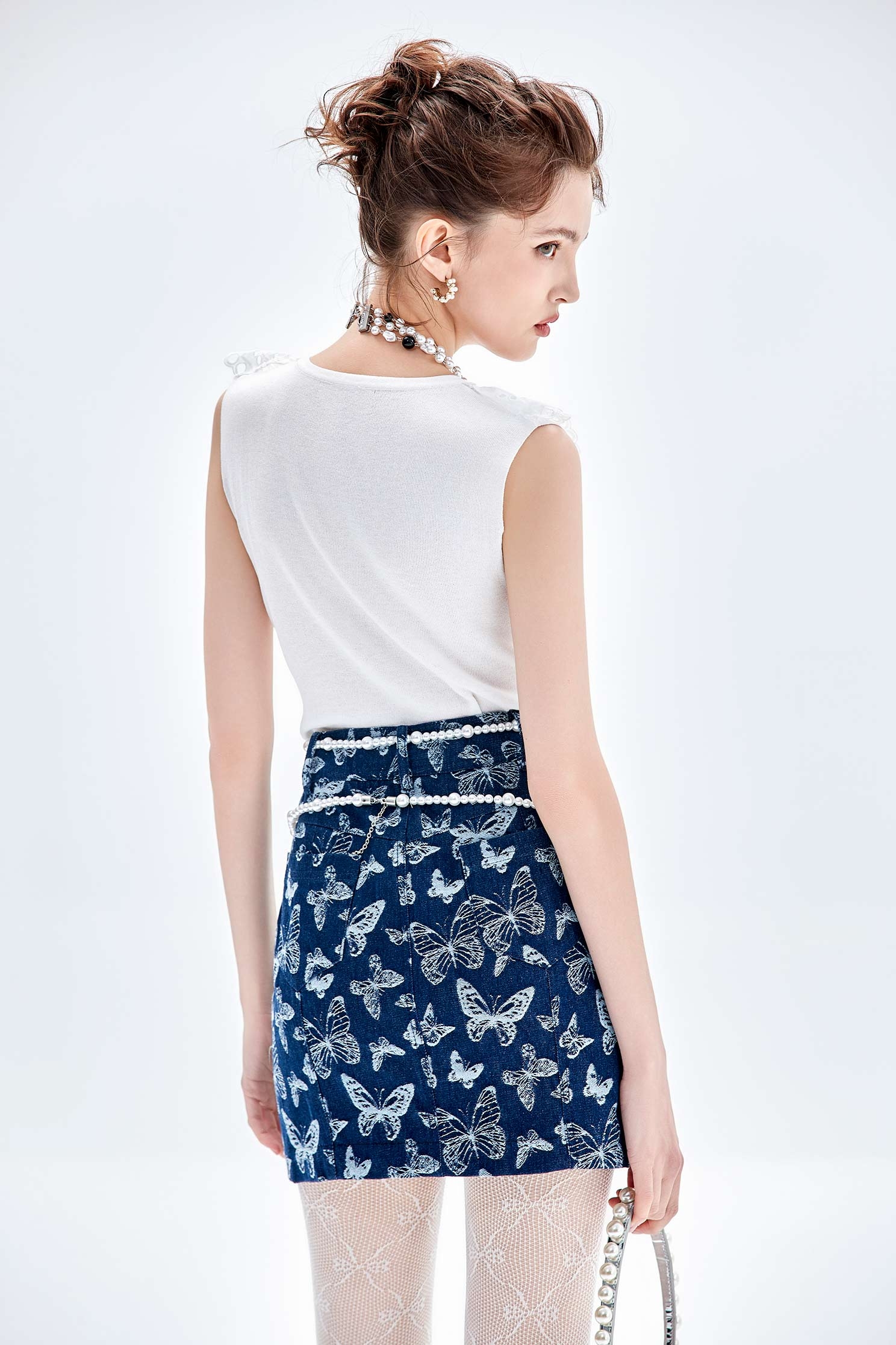 Butterfly Print Denim SkirtButterfly Print Denim Skirt,Denim,Denim skirts,pearl,Mini skirts,Season (AW) Look