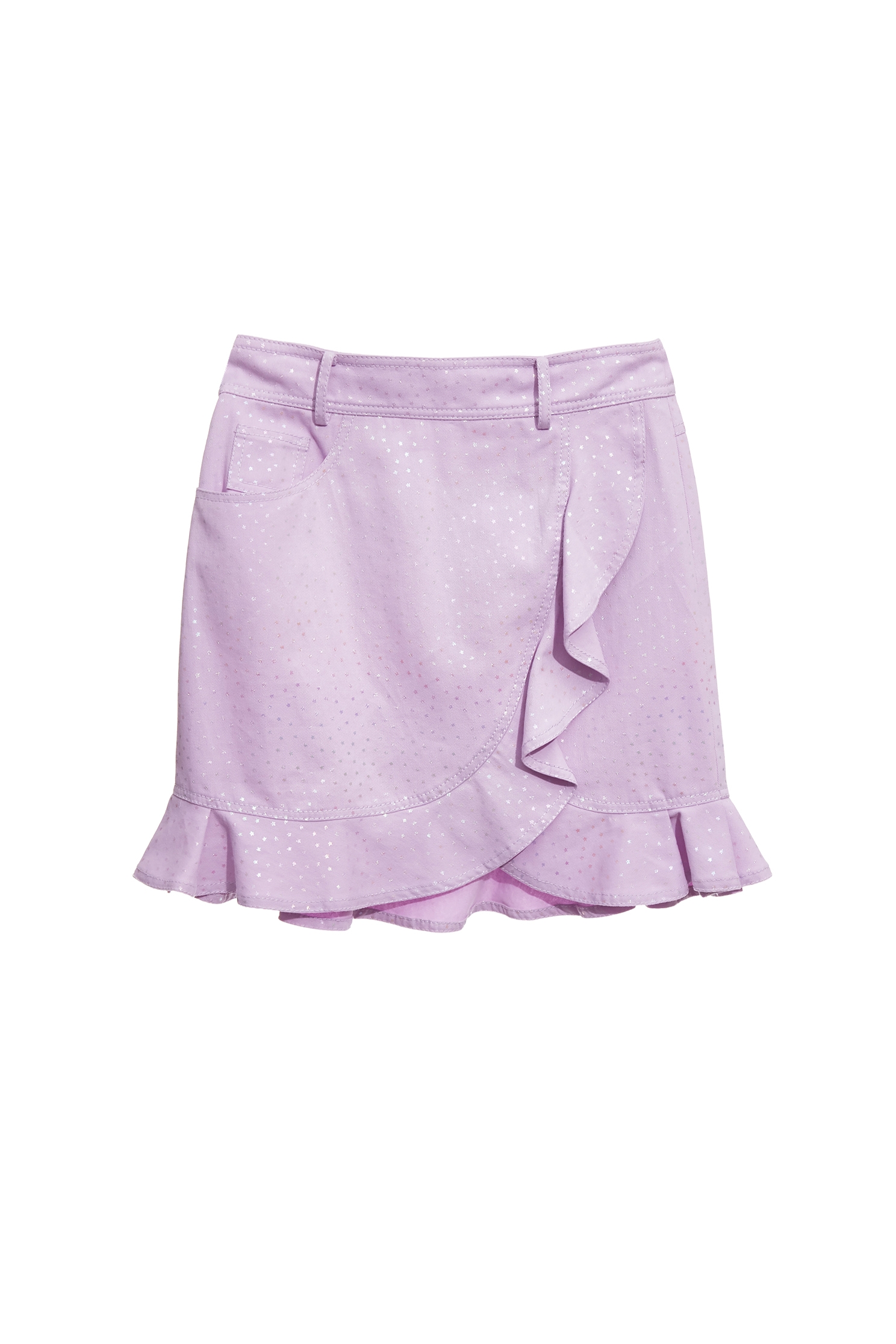 Silver Star Print Ruffle Denim SkirtSilver Star Print Ruffle Denim Skirt,co-ord sets,Denim,Denim skirts,Mini skirts,Season (AW) Look,Valentine