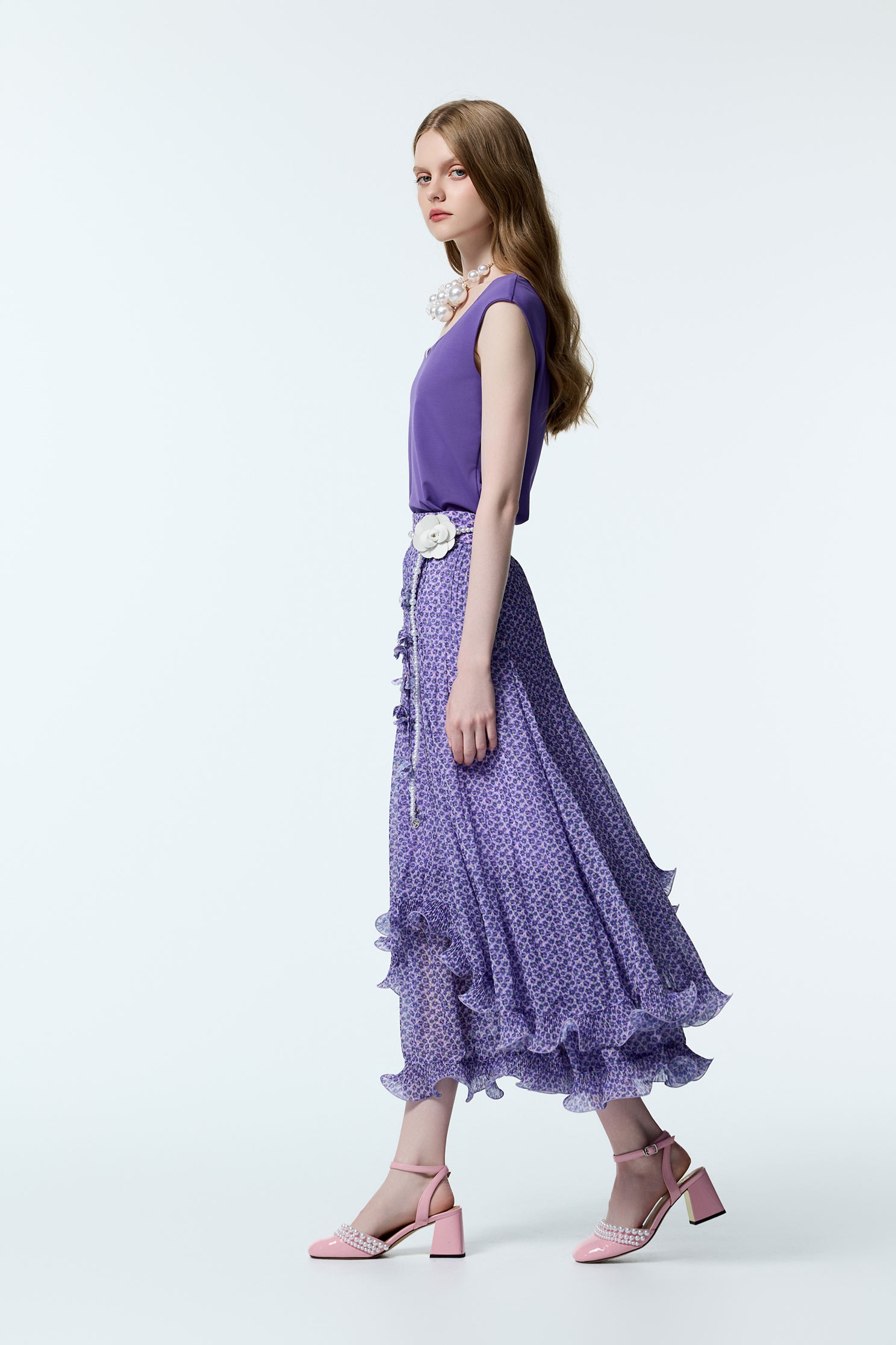 Floral Print Layered Purple skirtFloral Print Layered Purple skirt,co-ord sets,Season (AW) Look,Valentine,blossoms,Midi skirts,Chiffon,Chiffon skirts,Chiffon Midi skirts