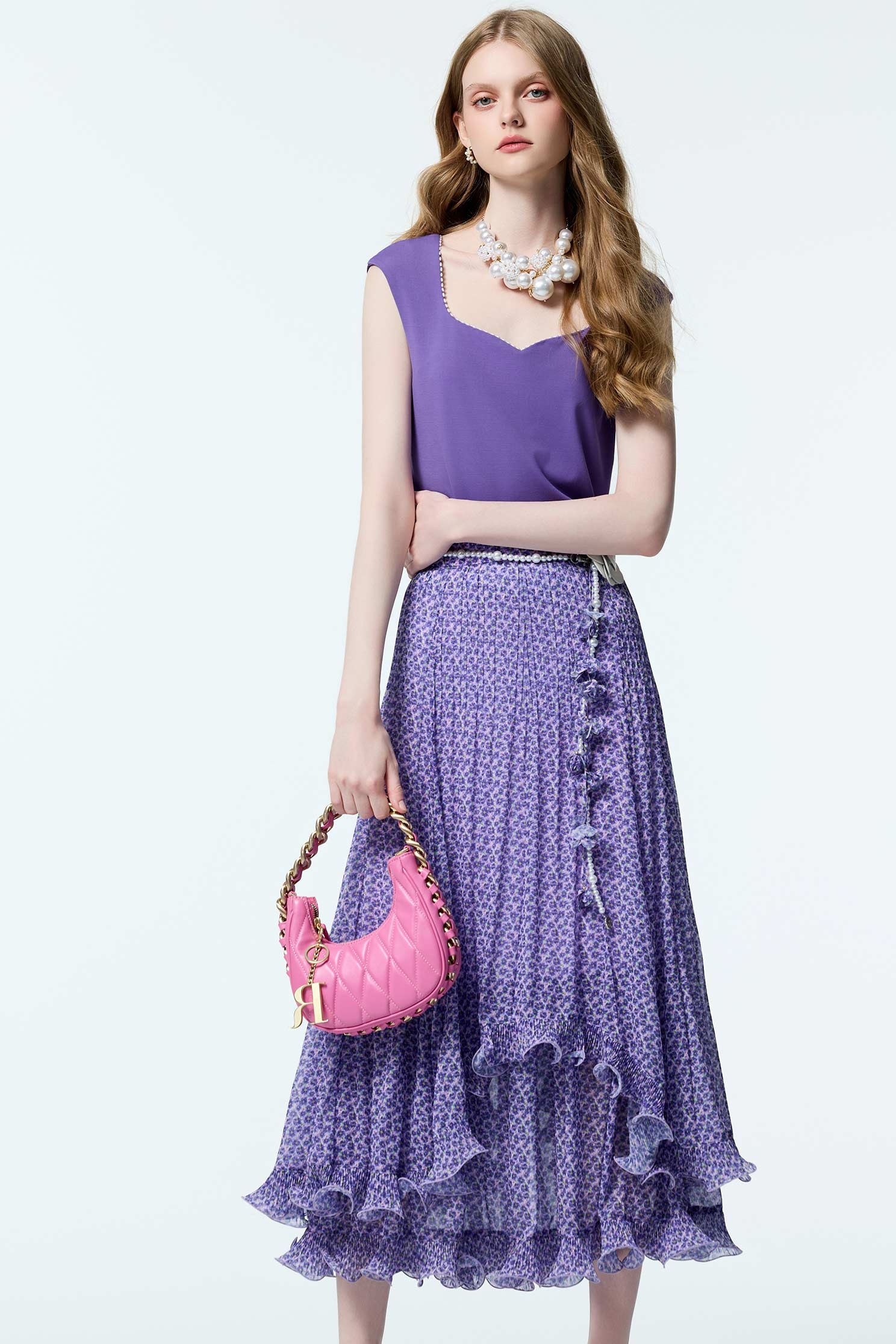 Floral Print Layered Purple skirtFloral Print Layered Purple skirt,co-ord sets,Season (AW) Look,Valentine,blossoms,Midi skirts,Chiffon,Chiffon skirts,Chiffon Midi skirts