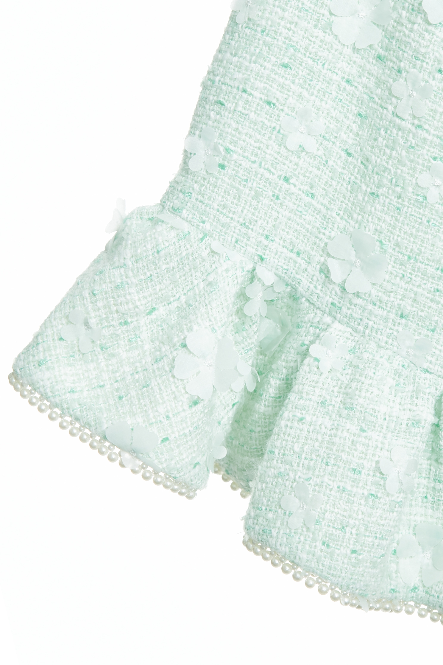 Floral Detail Light Green Tweed SkirtFloral Detail Light Green Tweed Skirt,pearl,Mini skirts,Season (AW) Look
