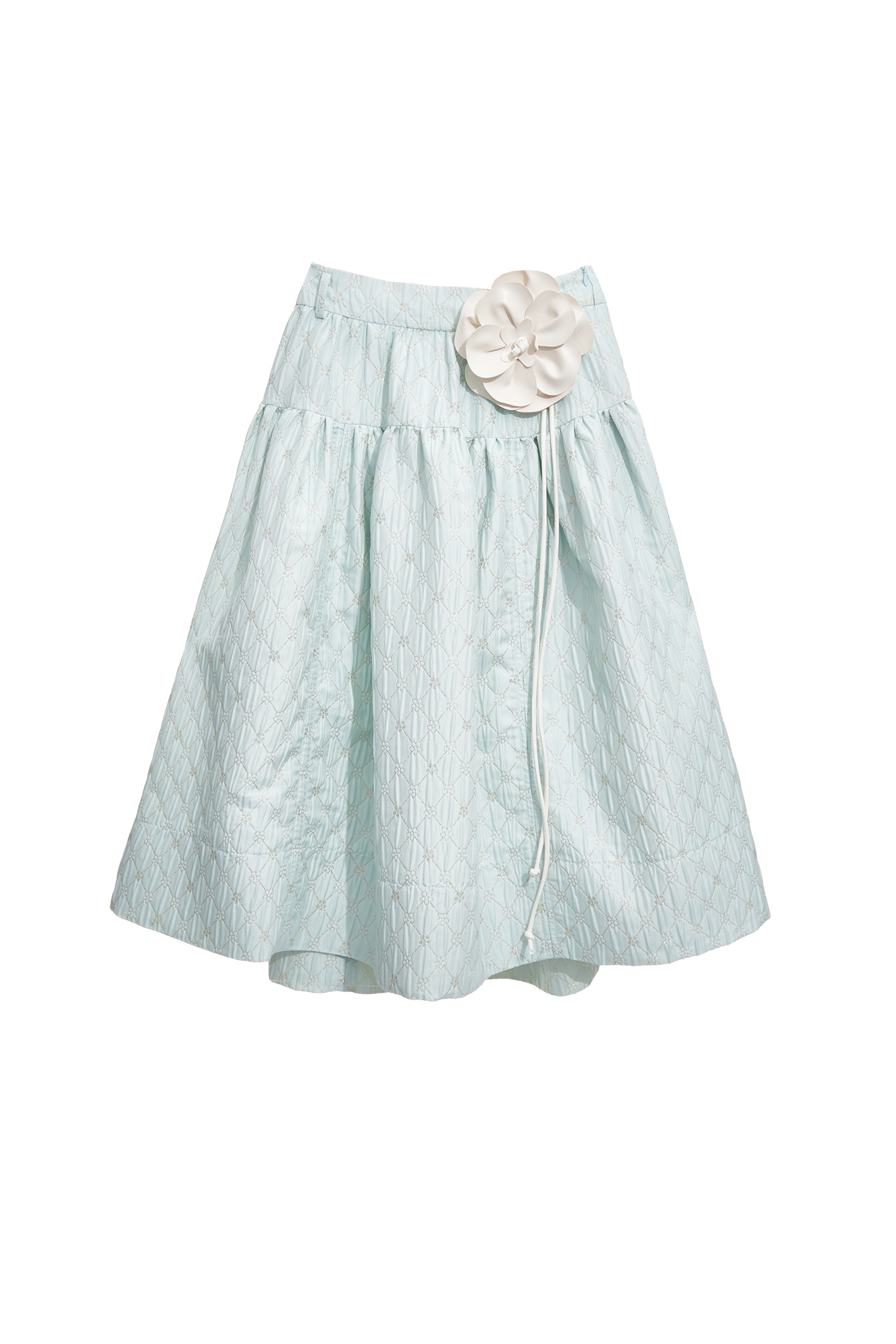 Gold Floral Motif Midi Skirt With Detachable Floral BroochGold Floral Motif Midi Skirt With Detachable Floral Brooch,Season (AW) Look,Midi skirts