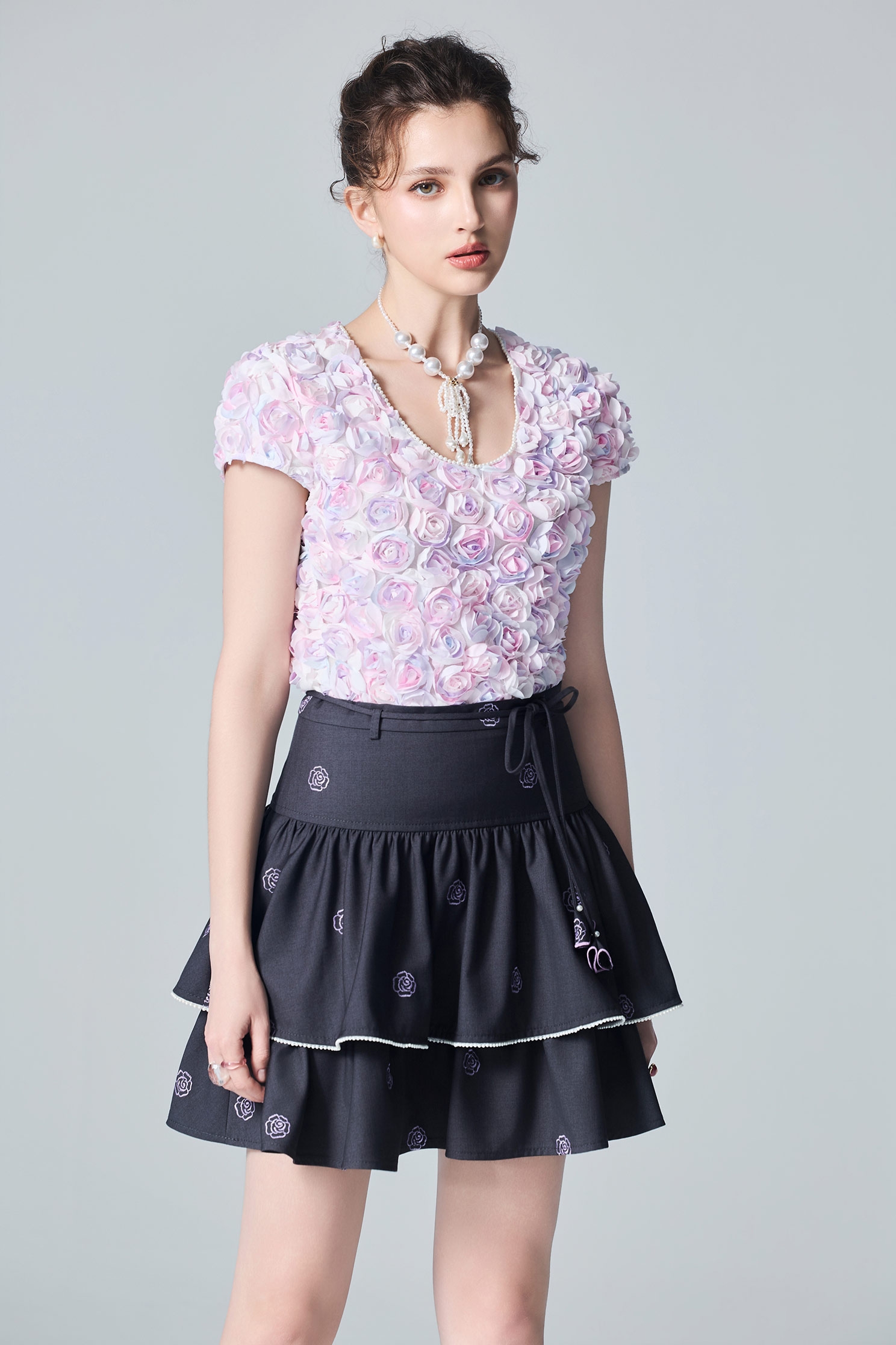 Embroidery Rose Double Layer SkirtEmbroidery Rose Double Layer Skirt,Embroidered,Mini skirts,Season (AW) Look