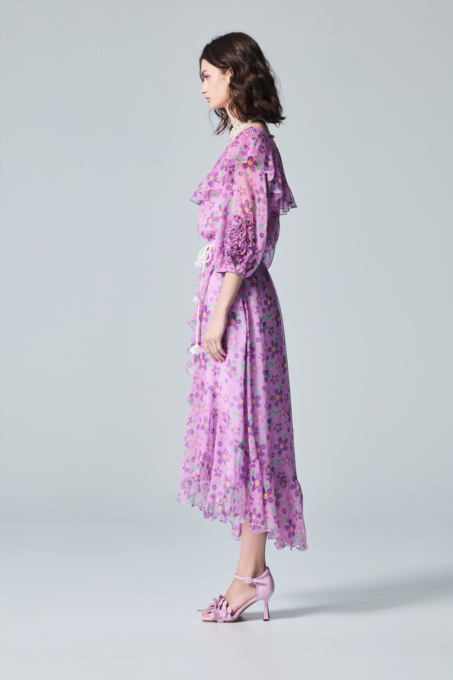 Asymmetric Floral Print Ruffle Maxi SkirtAsymmetric Floral Print Ruffle Maxi Skirt,Season (AW) Look,Midi skirts,Chiffon