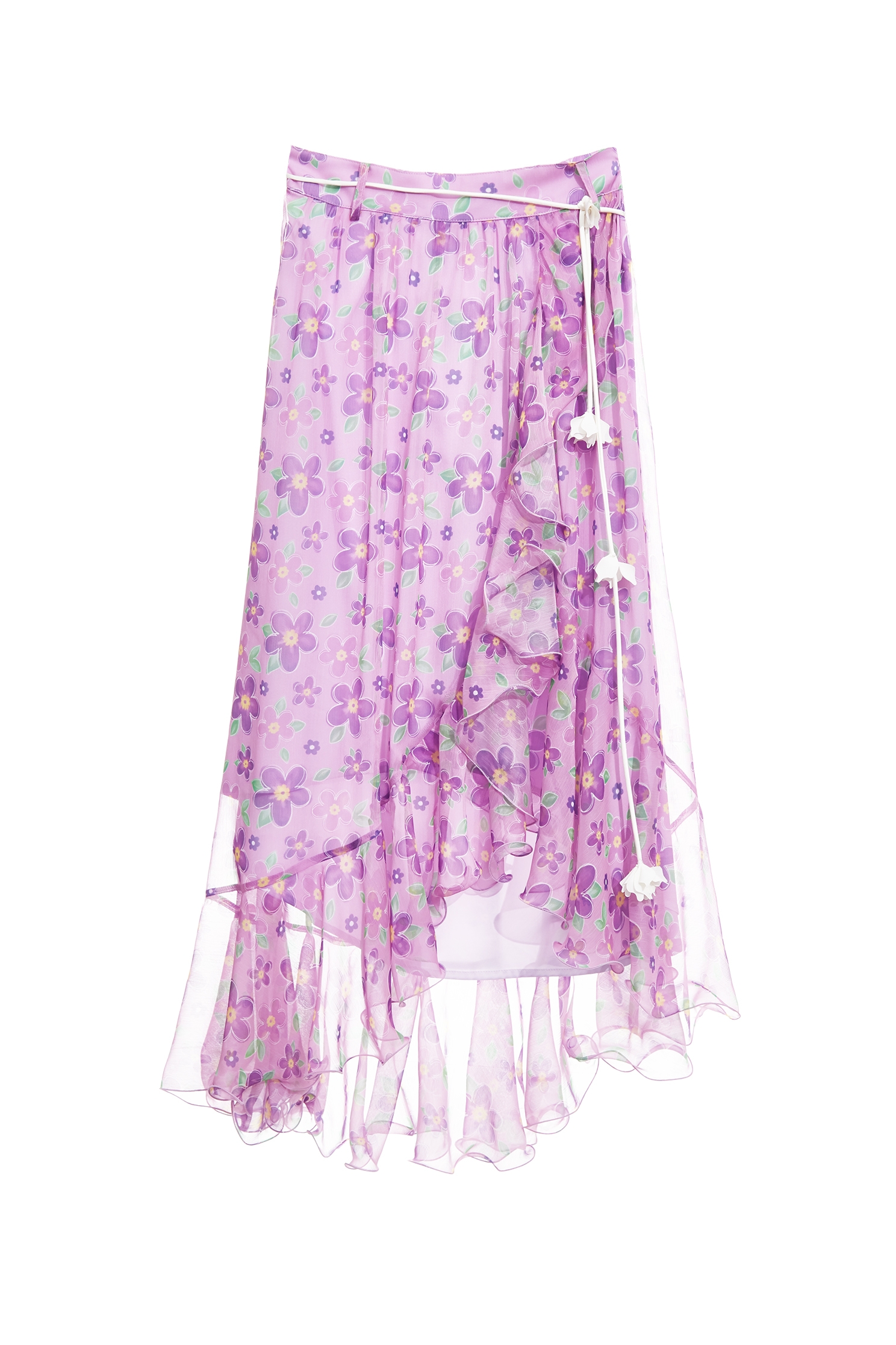 Asymmetric Floral Print Ruffle Maxi SkirtAsymmetric Floral Print Ruffle Maxi Skirt,Season (AW) Look,Midi skirts,Chiffon