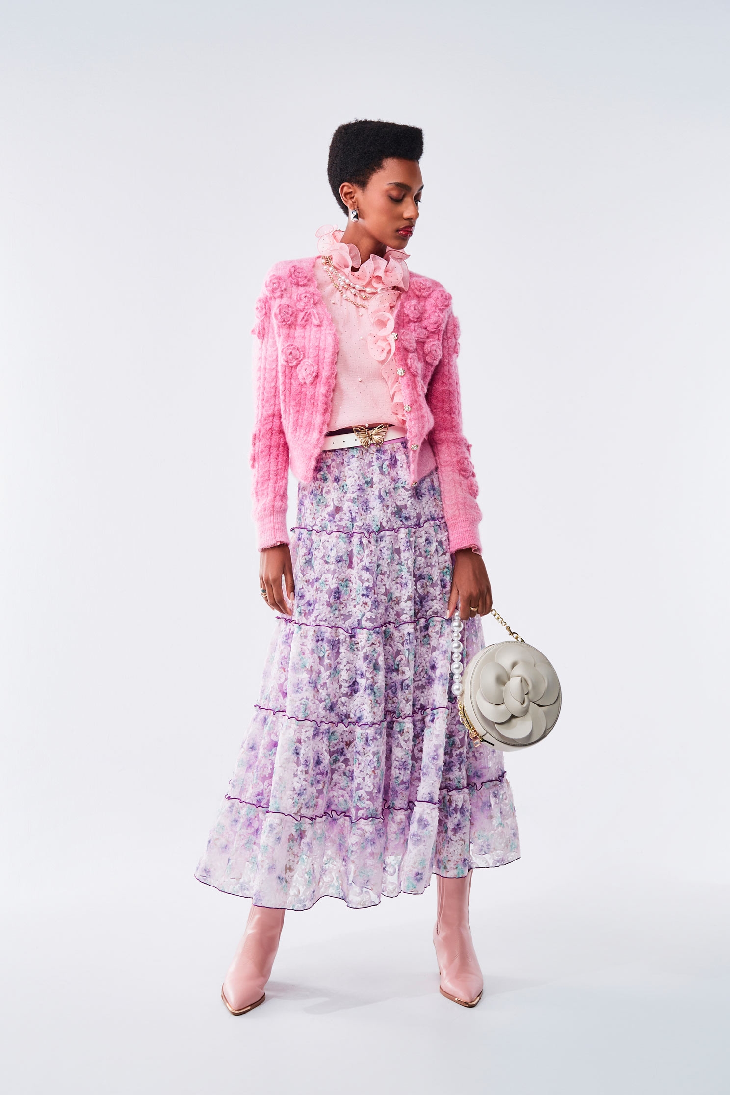 Gradient Lilac Organza Cloud Pattern Maxi SkirtGradient Lilac Organza Cloud Pattern Maxi Skirt,Season (AW) Look,Layered skirts,Midi skirts