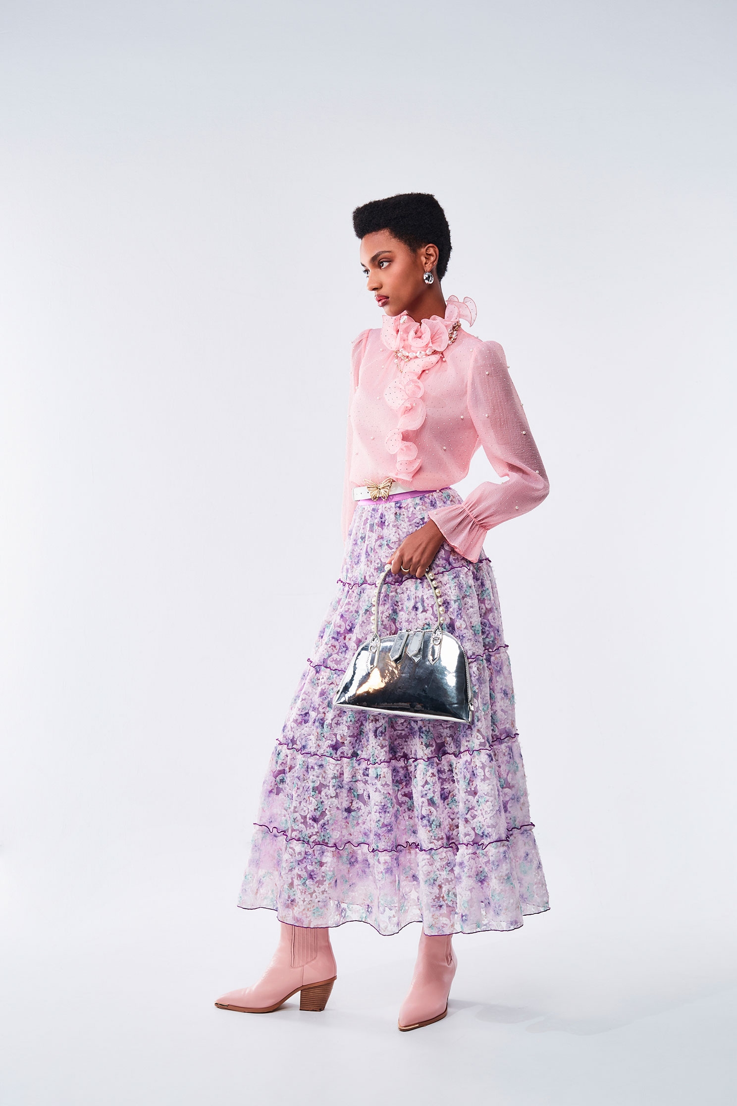 Gradient Lilac Organza Cloud Pattern Maxi SkirtGradient Lilac Organza Cloud Pattern Maxi Skirt,Season (AW) Look,Layered skirts,Midi skirts