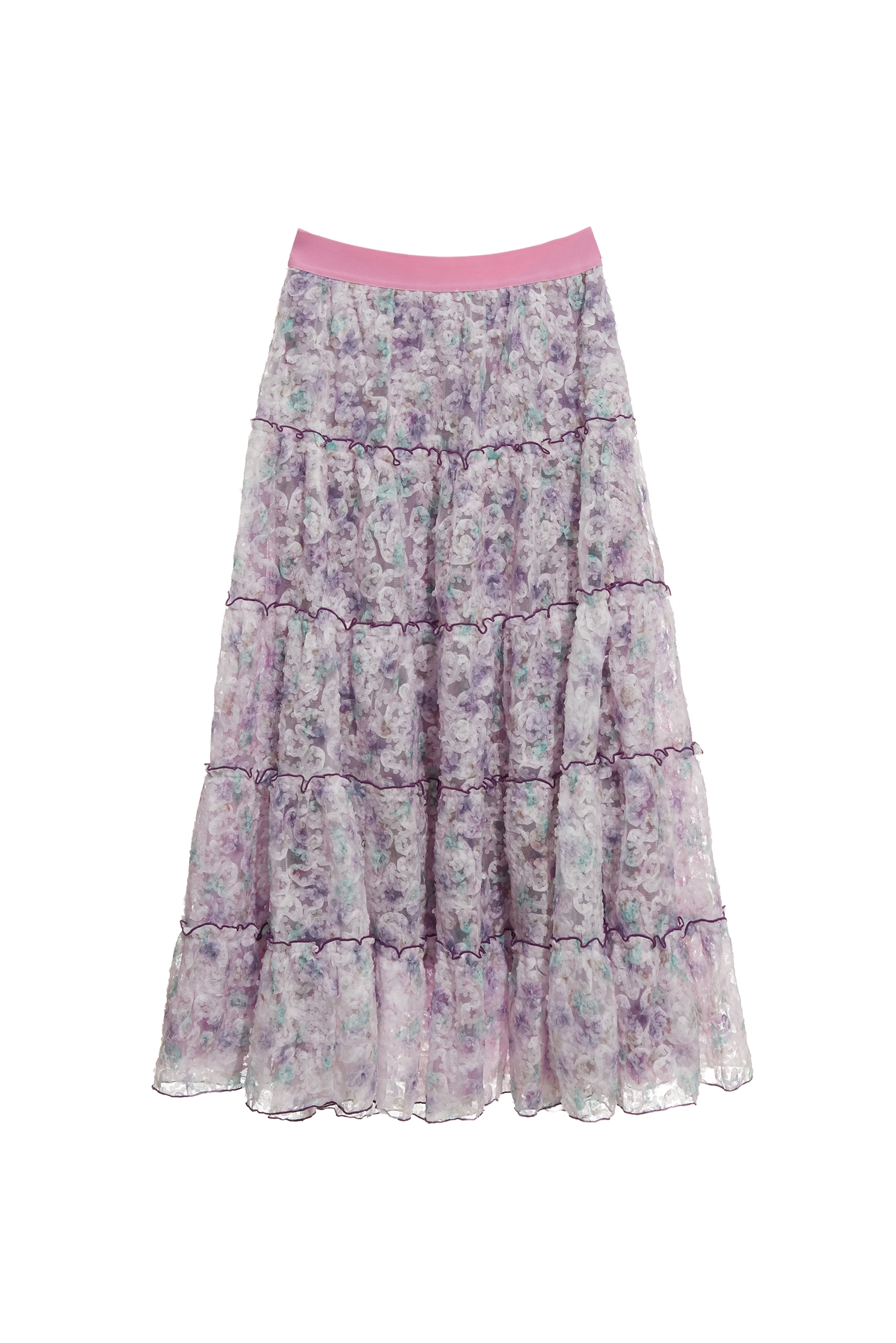 Gradient Lilac Organza Cloud Pattern Maxi SkirtGradient Lilac Organza Cloud Pattern Maxi Skirt,Season (AW) Look,Layered skirts,Midi skirts