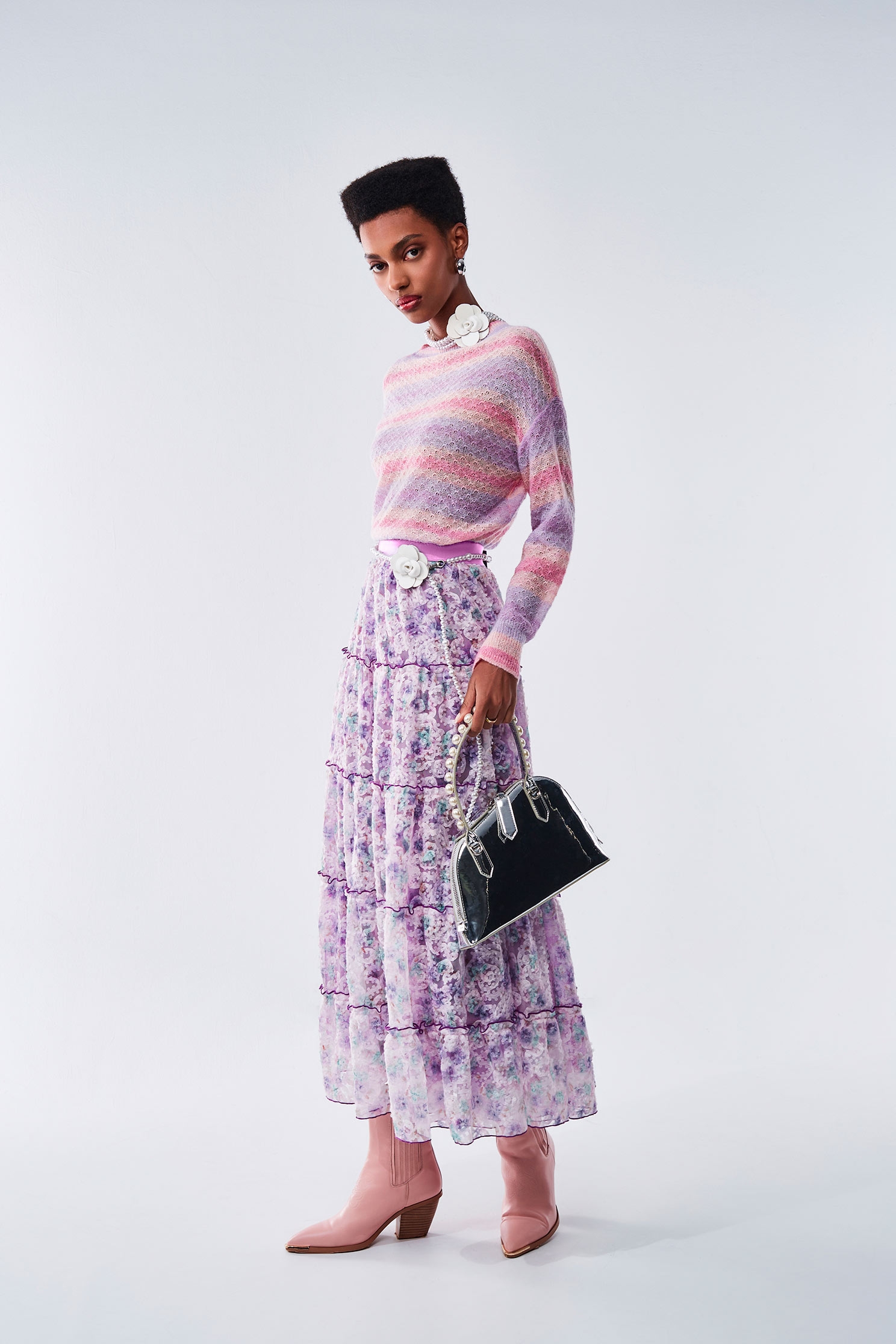 Gradient Lilac Organza Cloud Pattern Maxi SkirtGradient Lilac Organza Cloud Pattern Maxi Skirt,Season (AW) Look,Layered skirts,Midi skirts