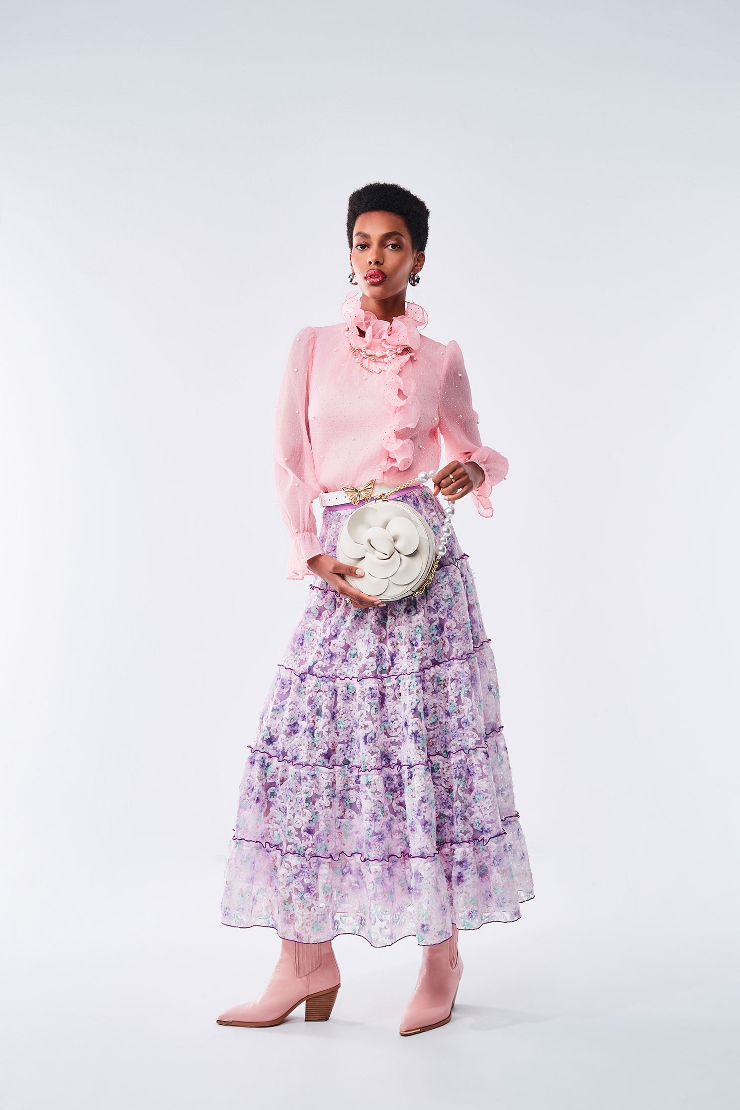 Gradient Lilac Organza Cloud Pattern Maxi SkirtGradient Lilac Organza Cloud Pattern Maxi Skirt,Season (AW) Look,Layered skirts,Midi skirts