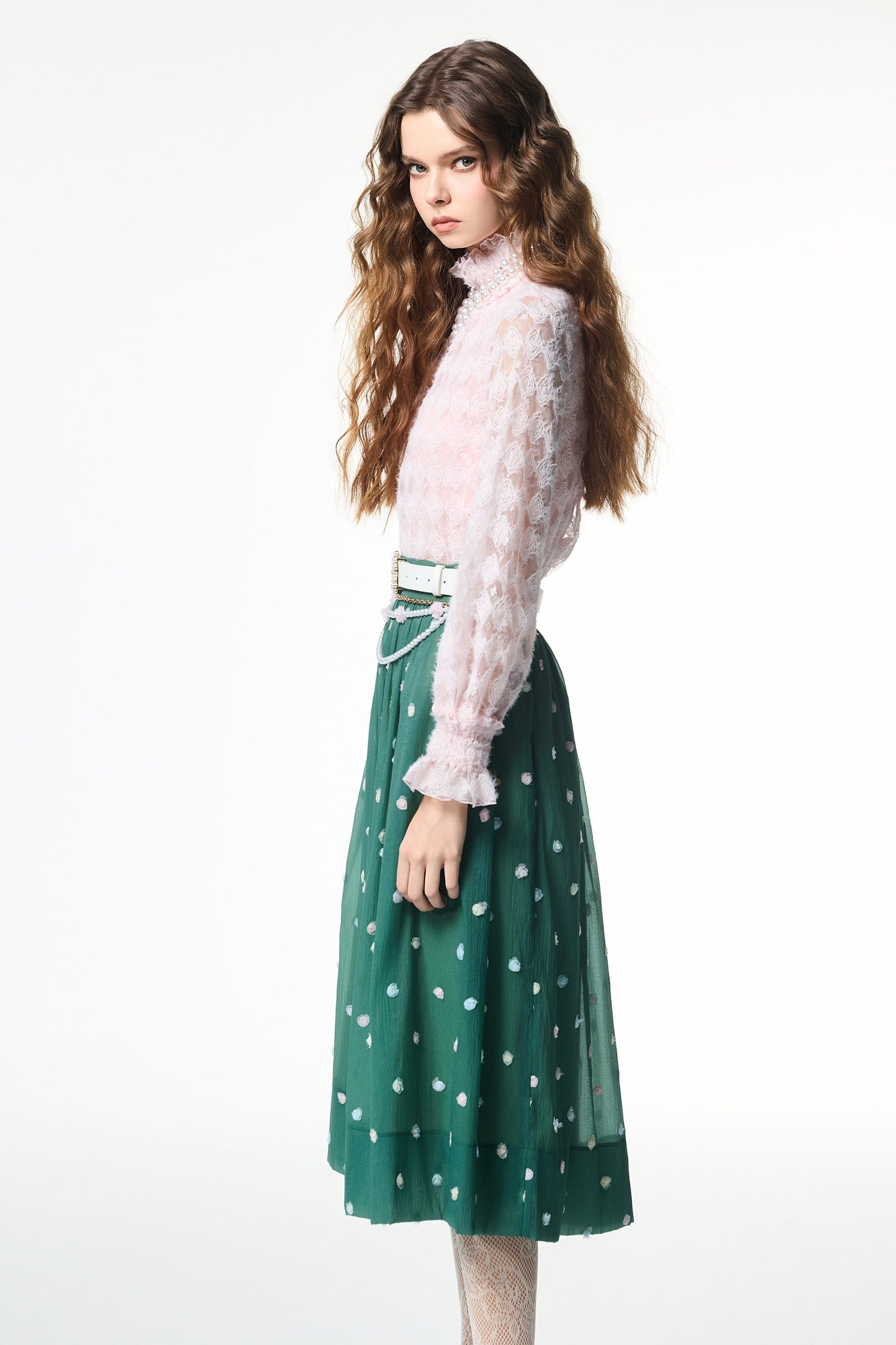 Jade Green Floral Detail Midi SkirtJade Green Floral Detail Midi Skirt,bestselling,Embroidered,Season (AW) Look,blossoms,Midi skirts