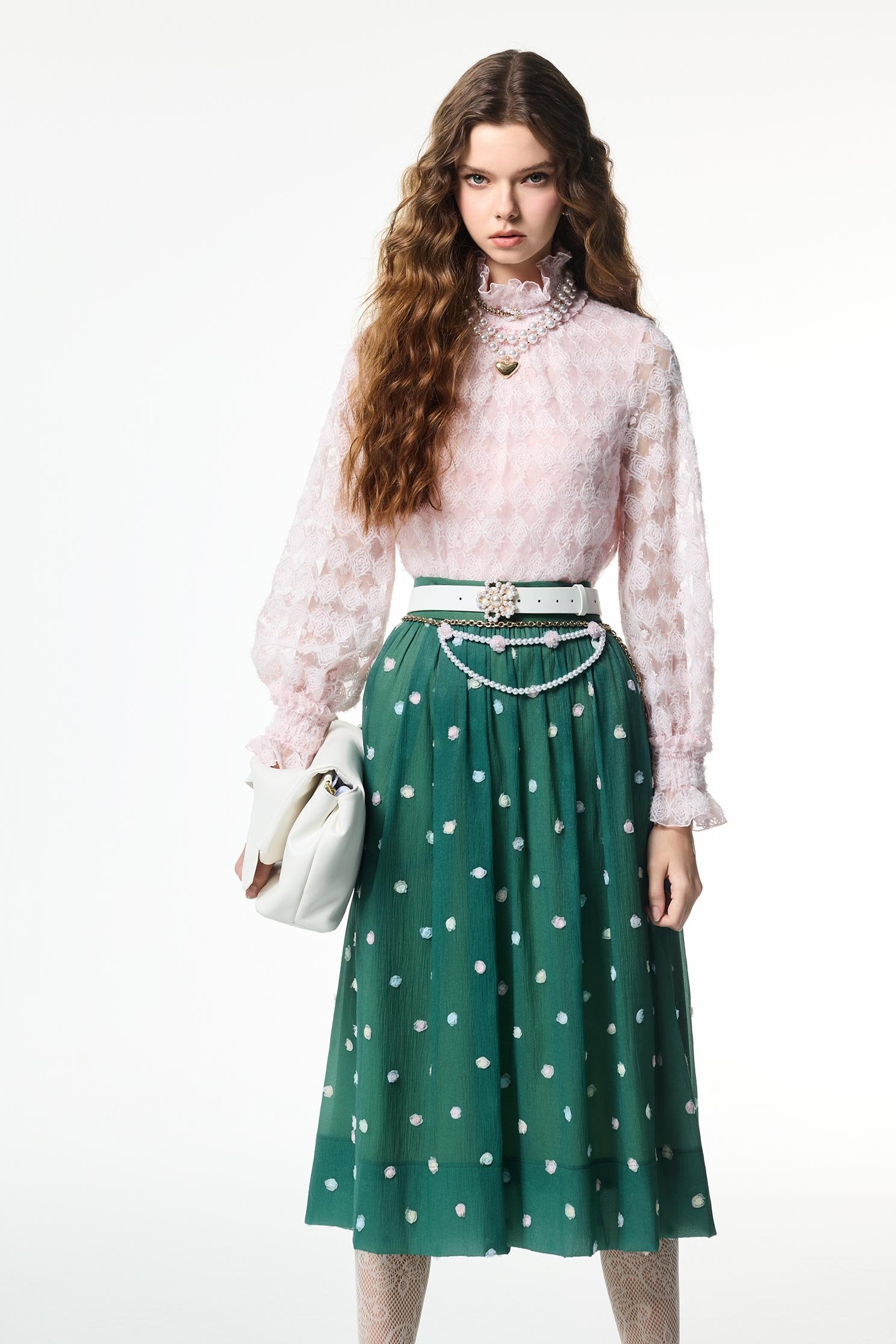 Jade Green Floral Detail Midi SkirtJade Green Floral Detail Midi Skirt,bestselling,Embroidered,Season (AW) Look,blossoms,Midi skirts