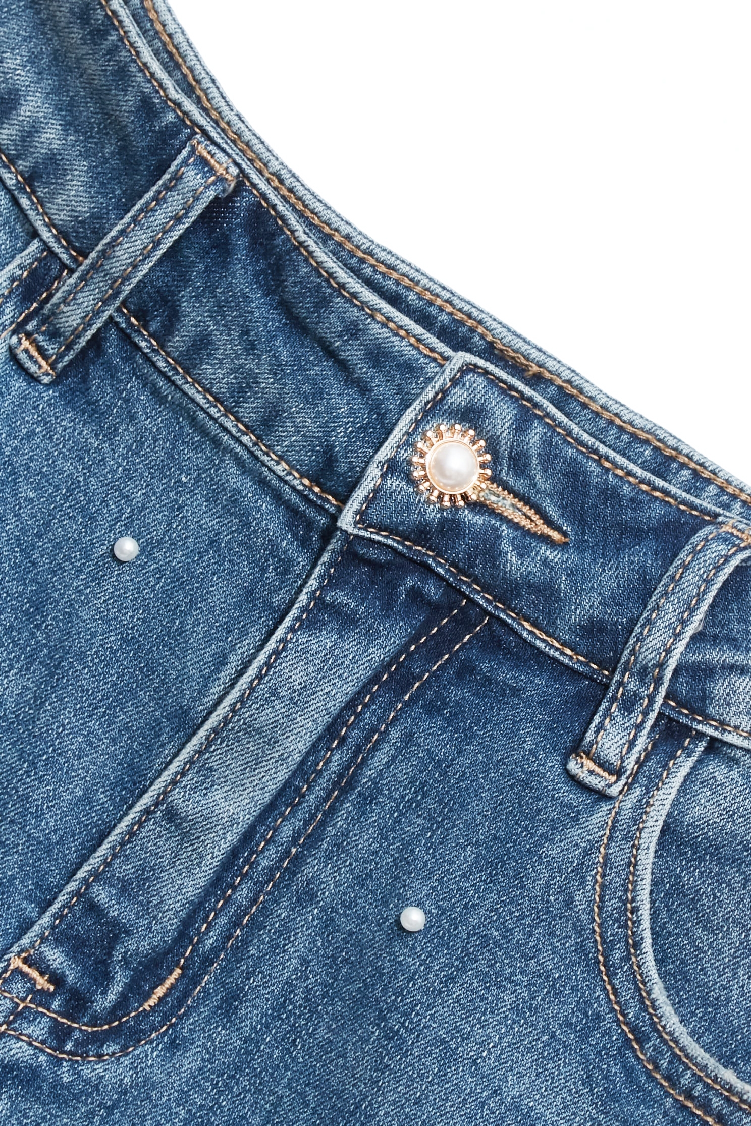 Pearl Floral Detail Denim SkirtPearl Floral Detail Denim Skirt,Denim,co-ord sets,Denim,Denim skirts,pearl,Season (AW) Look,Valentine,blossoms,Midi skirts