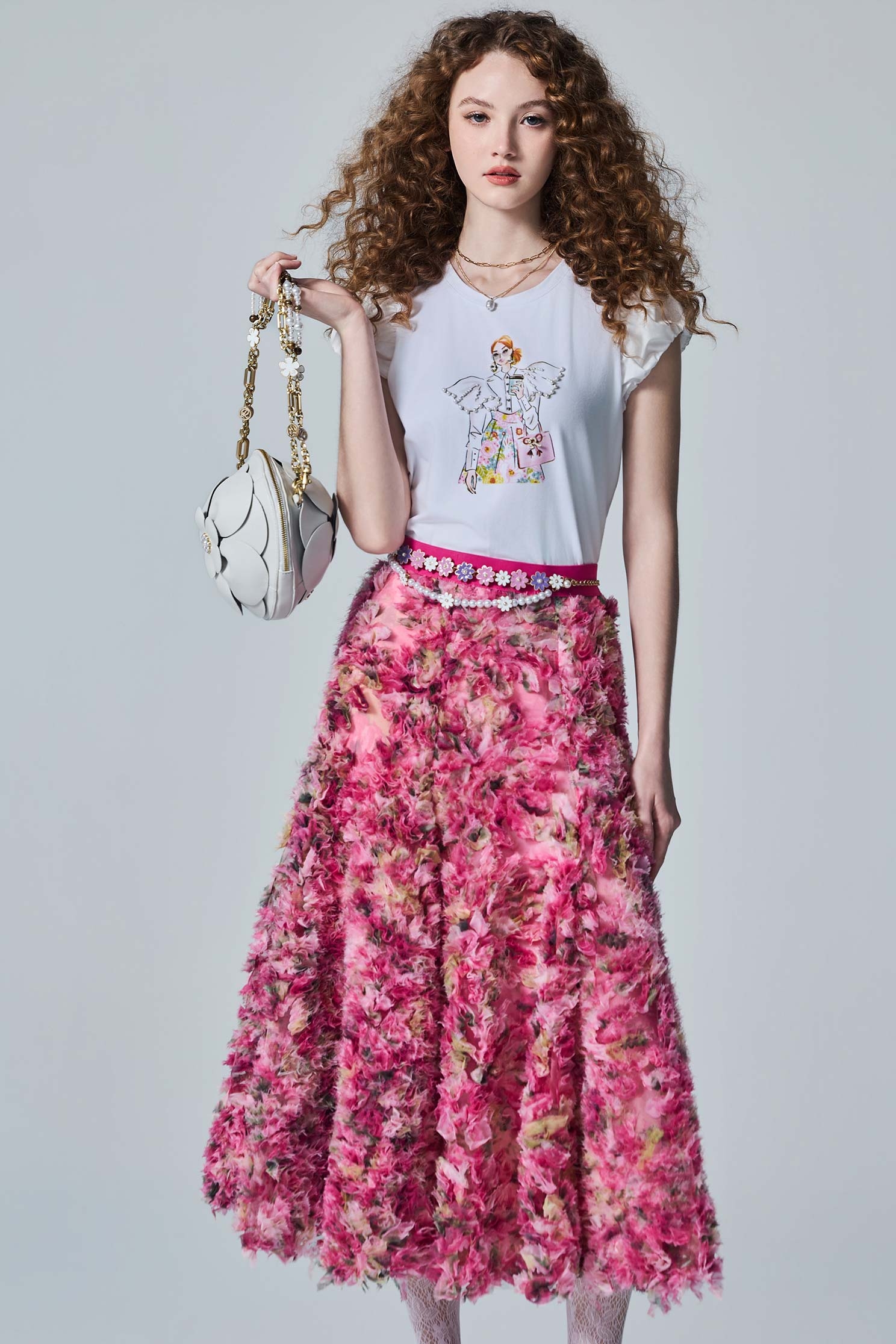 3-D Floral Mesh Midi Skirt3-D Floral Mesh Midi Skirt,Embroidered,Season (AW) Look,Mesh fabric,Midi skirts
