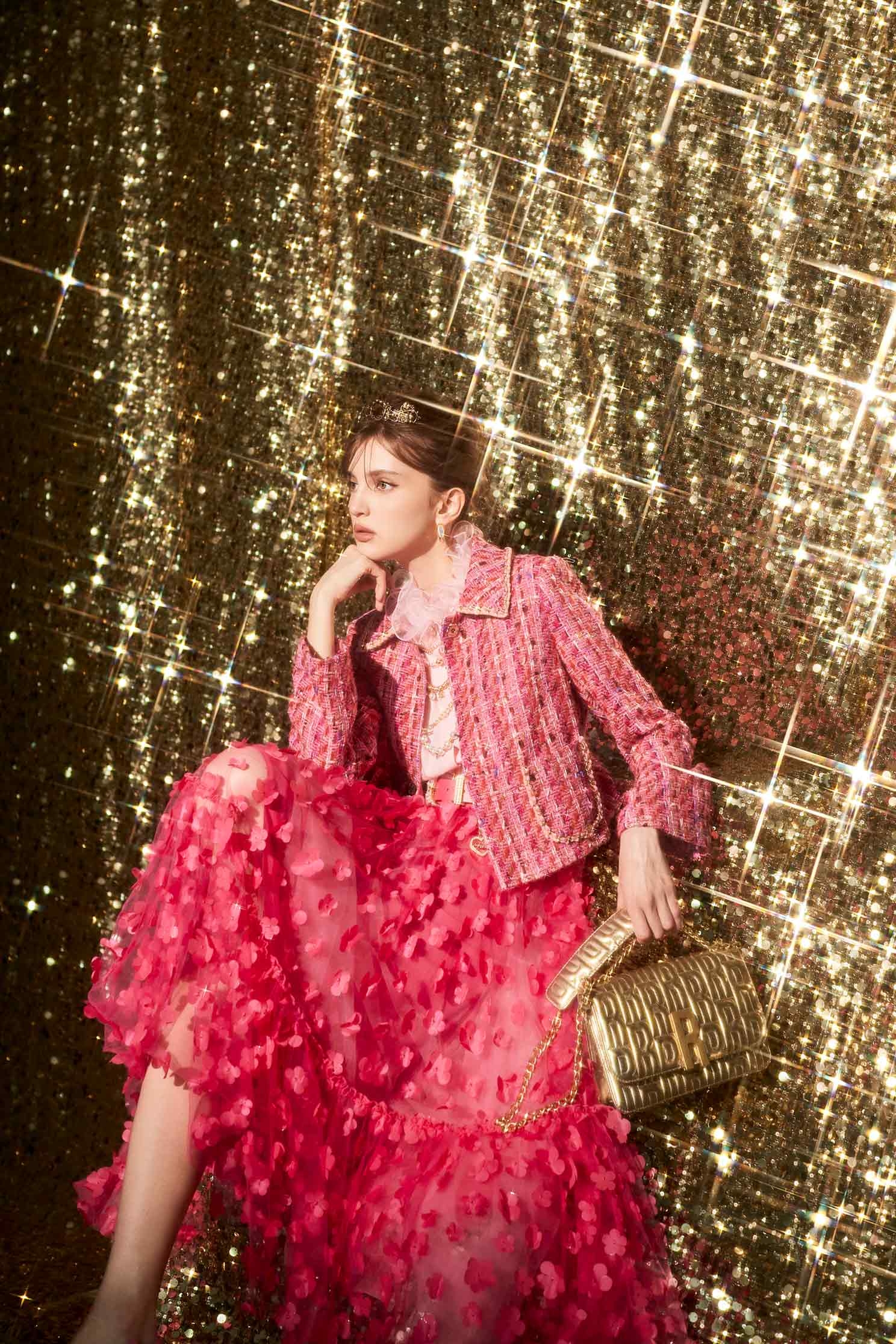 3-D Floral Detail Fushia Pink Skirt3-D Floral Detail Fushia Pink Skirt,Season (SS) Look,Tutu skirts,Midi skirts