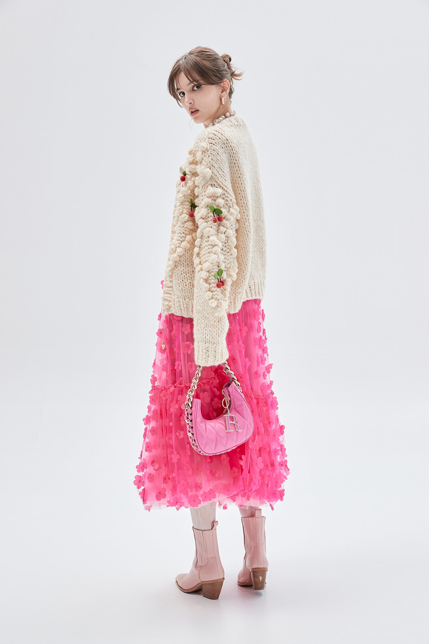 3-D Floral Detail Fushia Pink Skirt3-D Floral Detail Fushia Pink Skirt,Season (SS) Look,Tutu skirts,Midi skirts