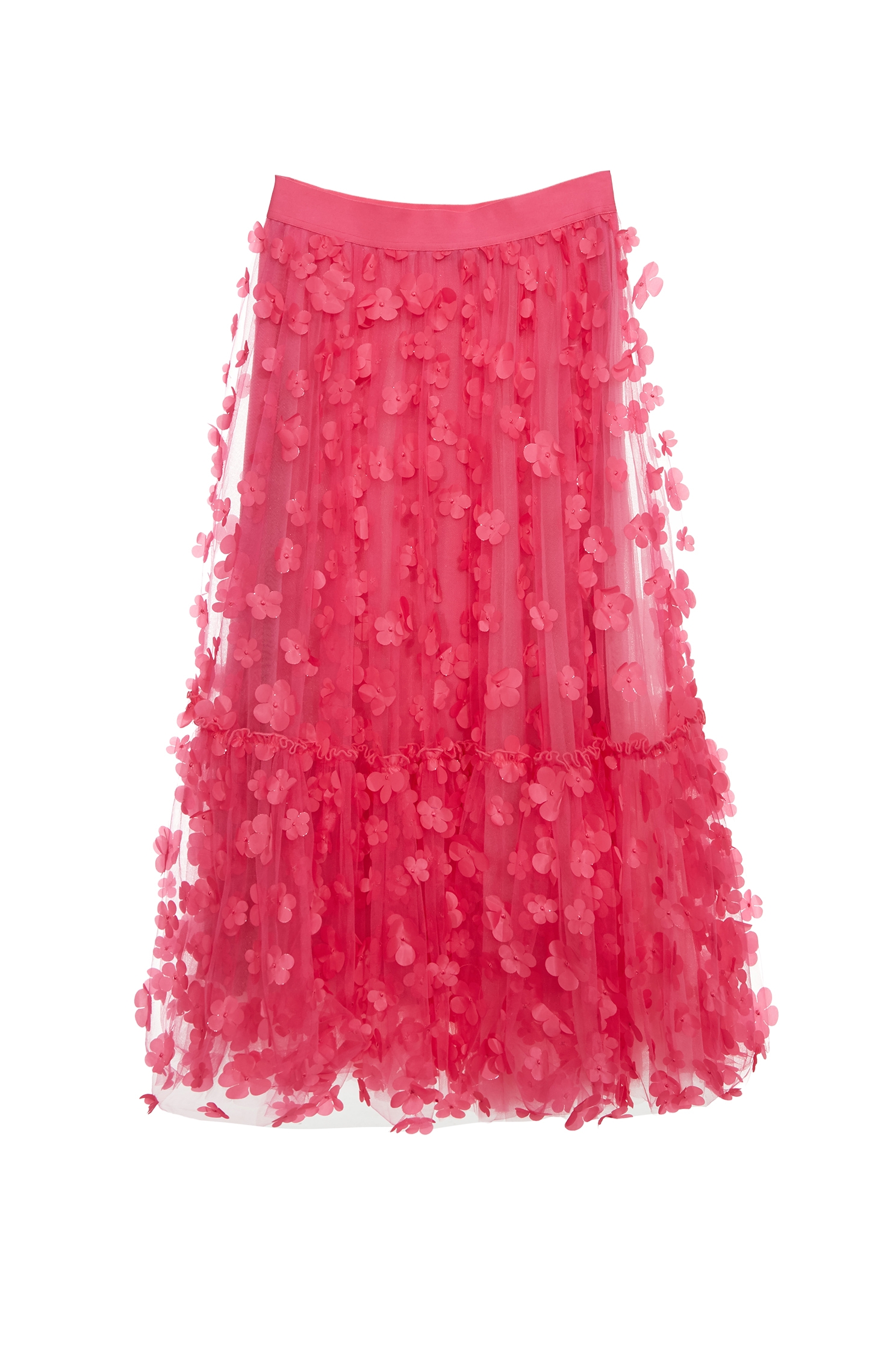 3-D Floral Detail Fushia Pink Skirt3-D Floral Detail Fushia Pink Skirt,Season (SS) Look,Tutu skirts,Midi skirts