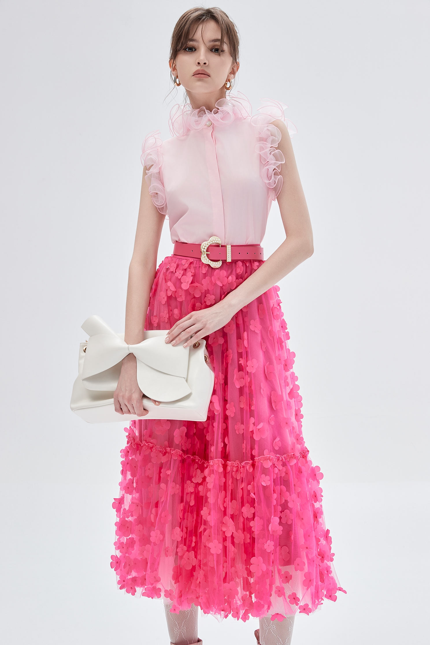 3-D Floral Detail Fushia Pink Skirt3-D Floral Detail Fushia Pink Skirt,Season (SS) Look,Tutu skirts,Midi skirts