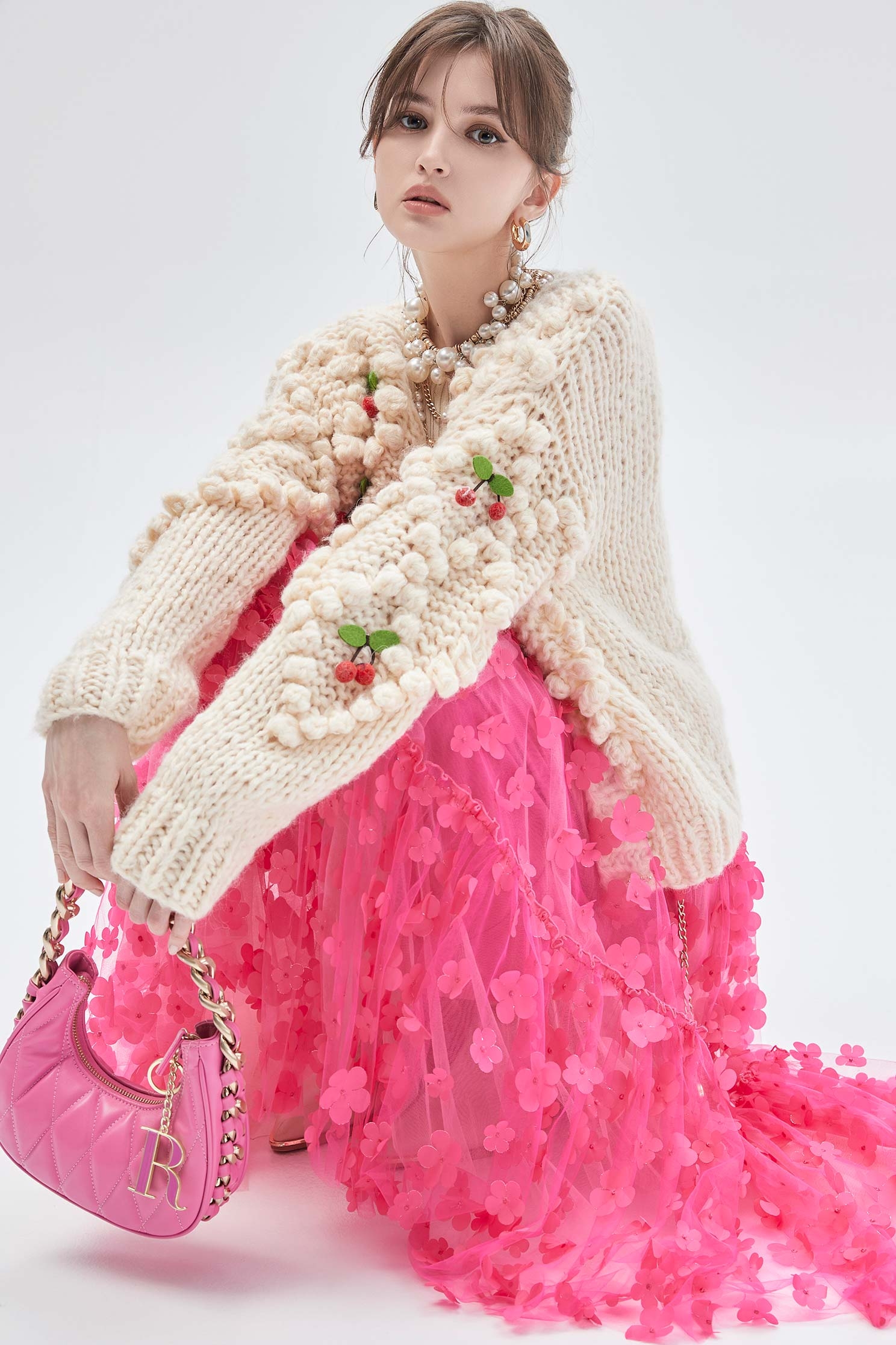 3-D Floral Detail Fushia Pink Skirt3-D Floral Detail Fushia Pink Skirt,Season (SS) Look,Tutu skirts,Midi skirts