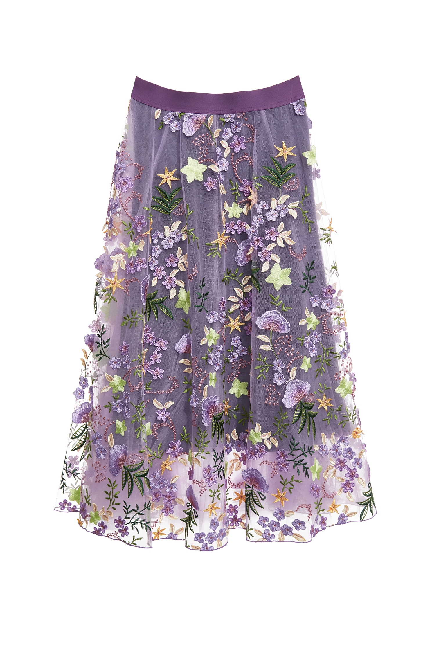 3-D Embroidery Floral Detail Purple Skirt3-D Embroidery Floral Detail Purple Skirt,Embroidered,Season (AW) Look,Valentine,Tutu skirts,blossoms,Midi skirts