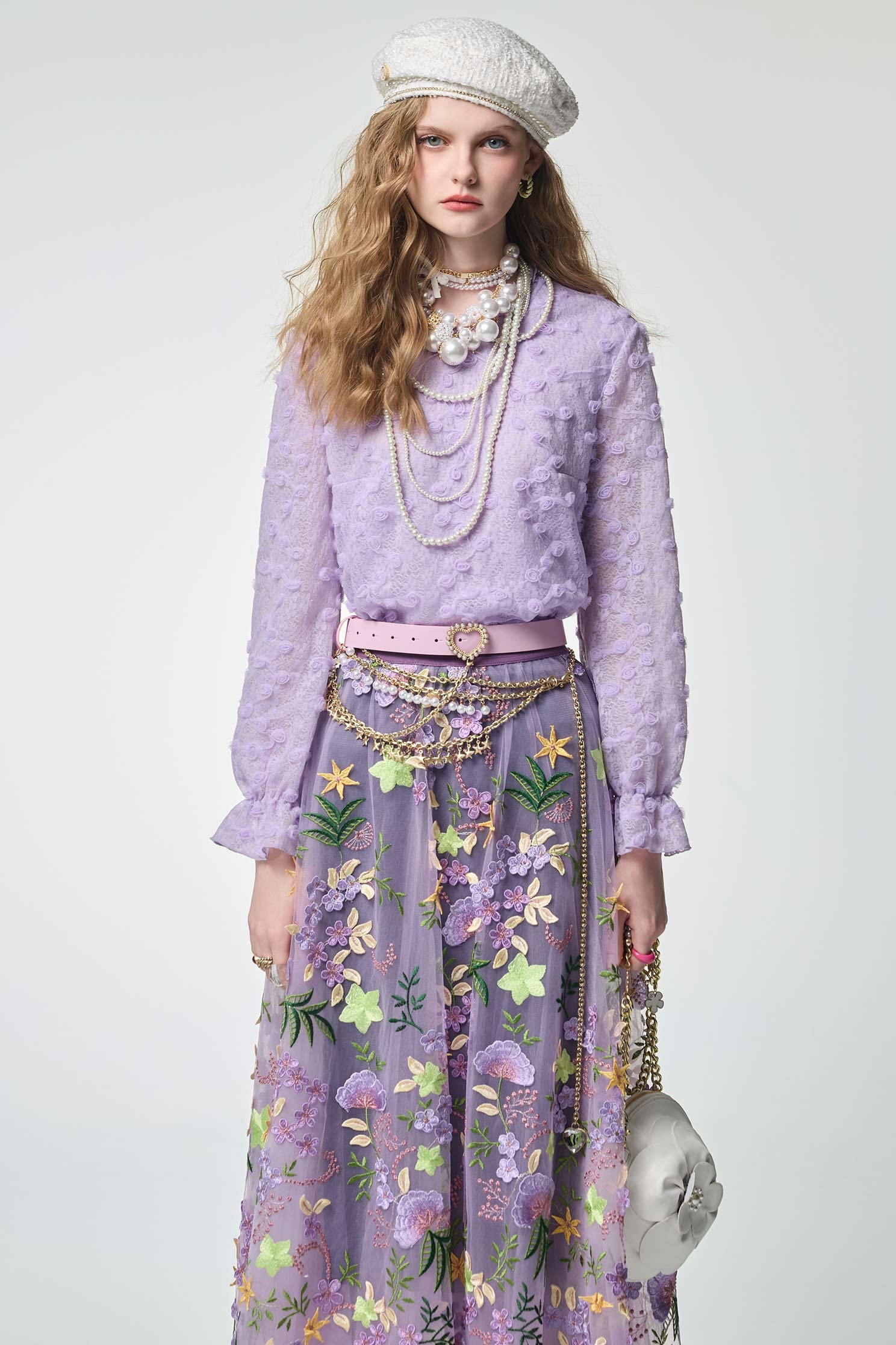 3-D Embroidery Floral Detail Purple Skirt3-D Embroidery Floral Detail Purple Skirt,Embroidered,Season (AW) Look,Valentine,Tutu skirts,blossoms,Midi skirts