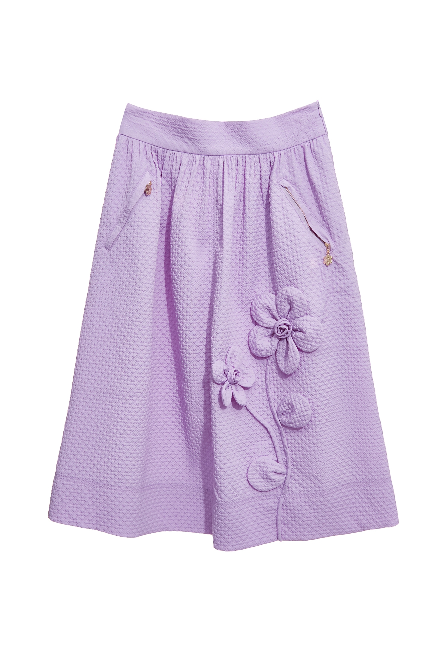 3-D Floral Detail Purple Waffle Skirt3-D Floral Detail Purple Waffle Skirt,Season (AW) Look,Valentine,blossoms,Midi skirts