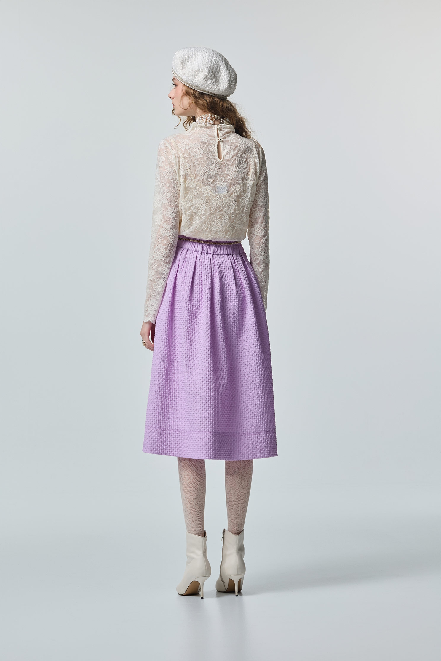 3-D Floral Detail Purple Waffle Skirt3-D Floral Detail Purple Waffle Skirt,Season (AW) Look,Valentine,blossoms,Midi skirts