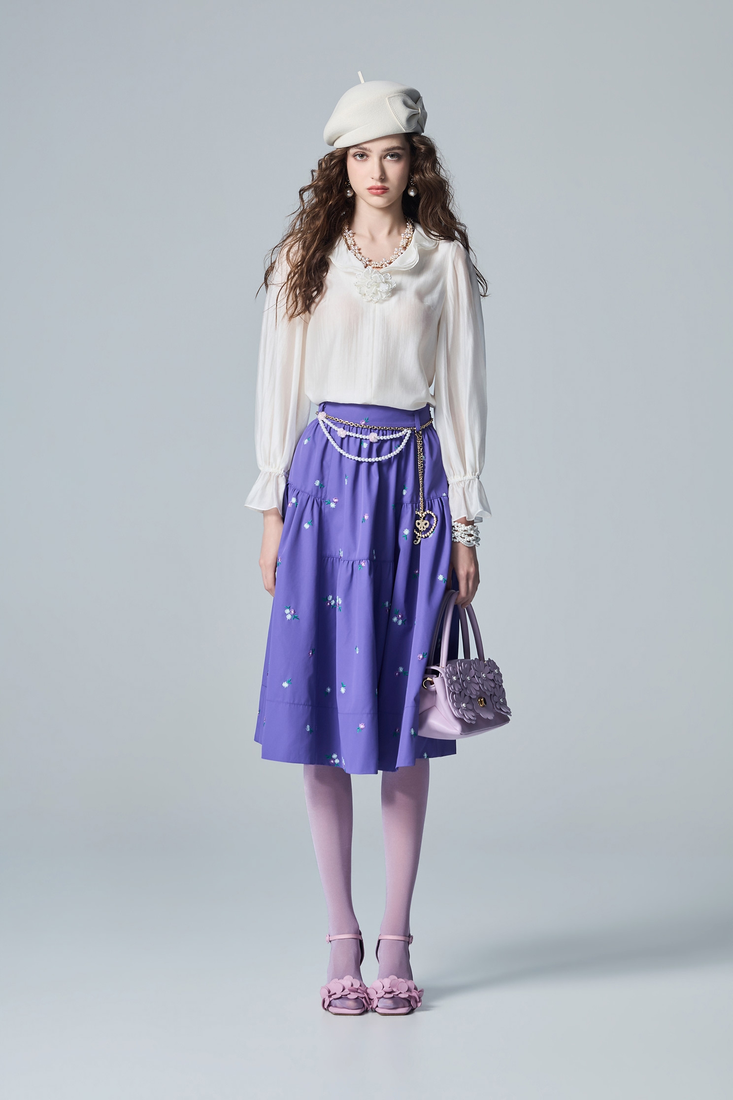 Sunflower Embroidery Midi SkirtSunflower Embroidery Midi Skirt,Embroidered,Season (AW) Look,Layered skirts