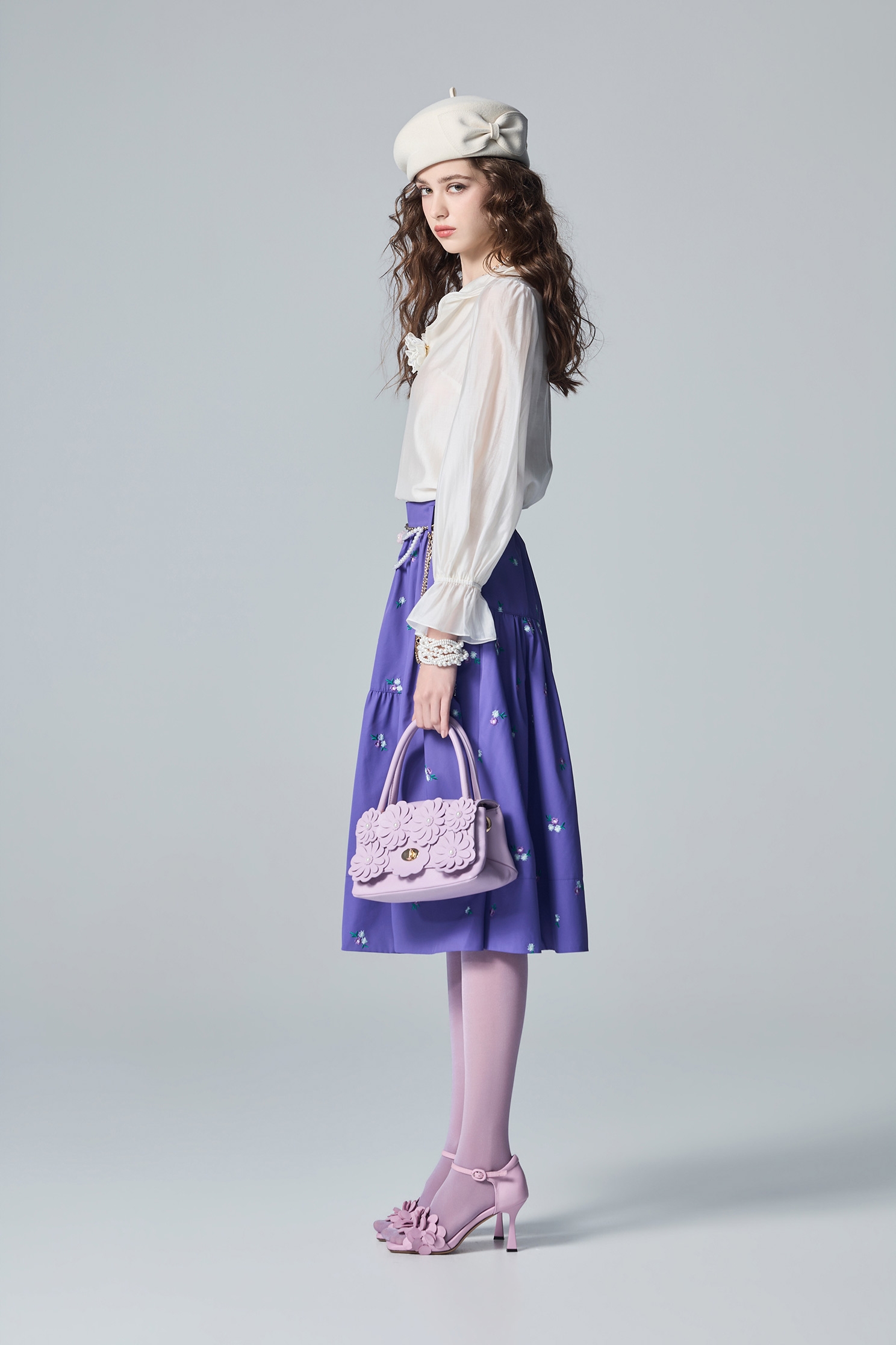 Sunflower Embroidery Midi SkirtSunflower Embroidery Midi Skirt,Embroidered,Season (AW) Look,Layered skirts