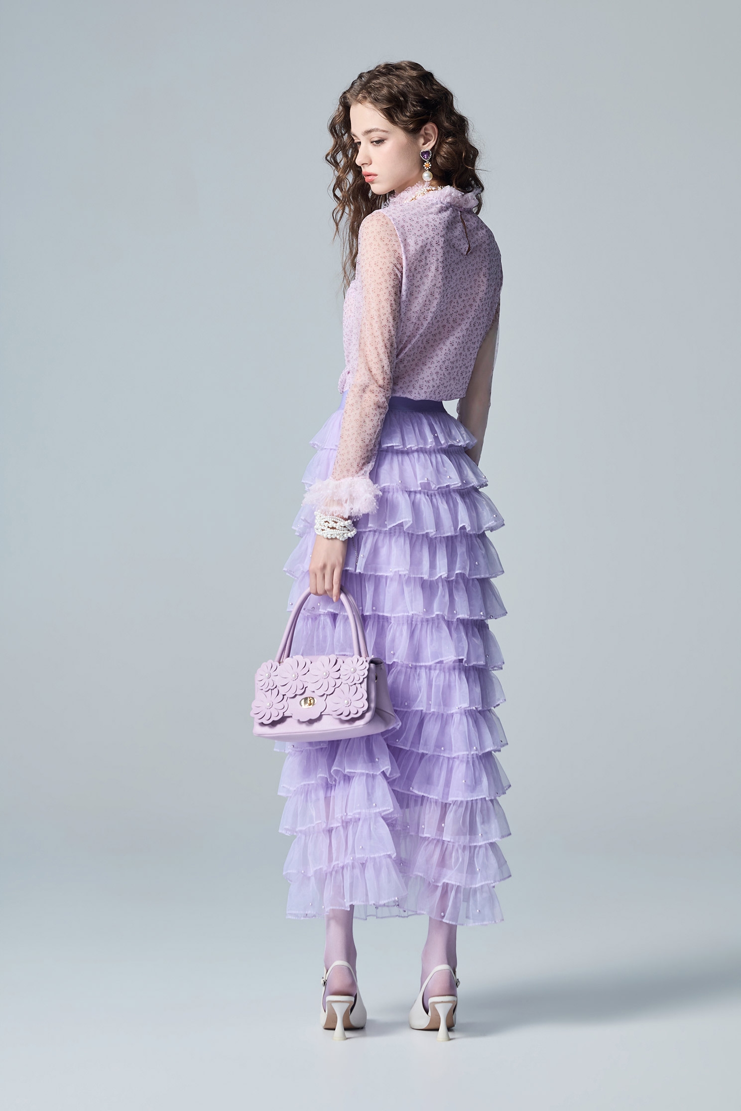 Organza Tiered Maxi SkirtOrganza Tiered Maxi Skirt,pearl,Season (AW) Look,Layered skirts,Lace,Midi skirts,Chiffon