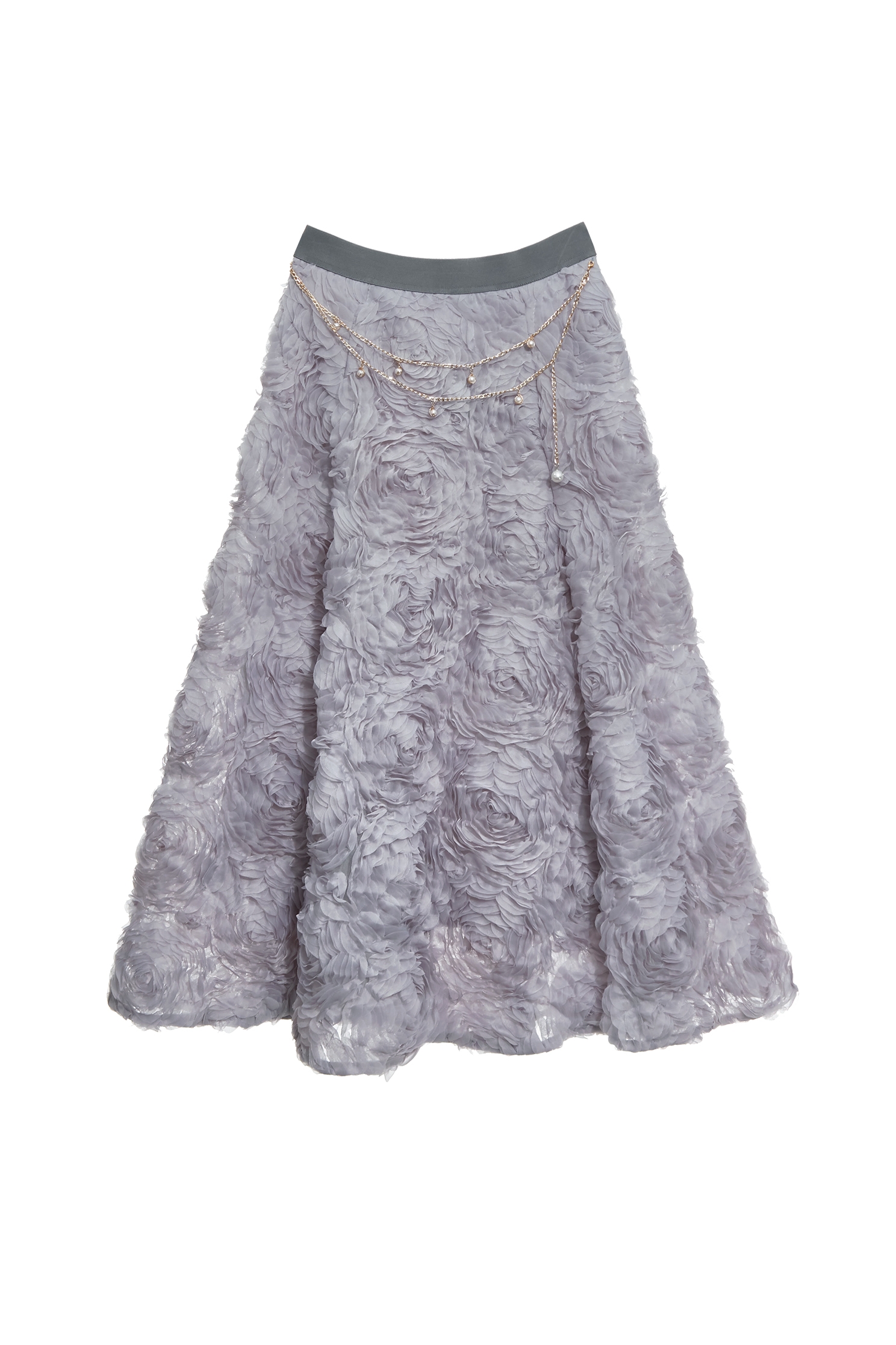Grey 3-D Rose Maxi SkirtGrey 3-D Rose Maxi Skirt,Season (AW) Look,Mesh fabric,Tutu skirts