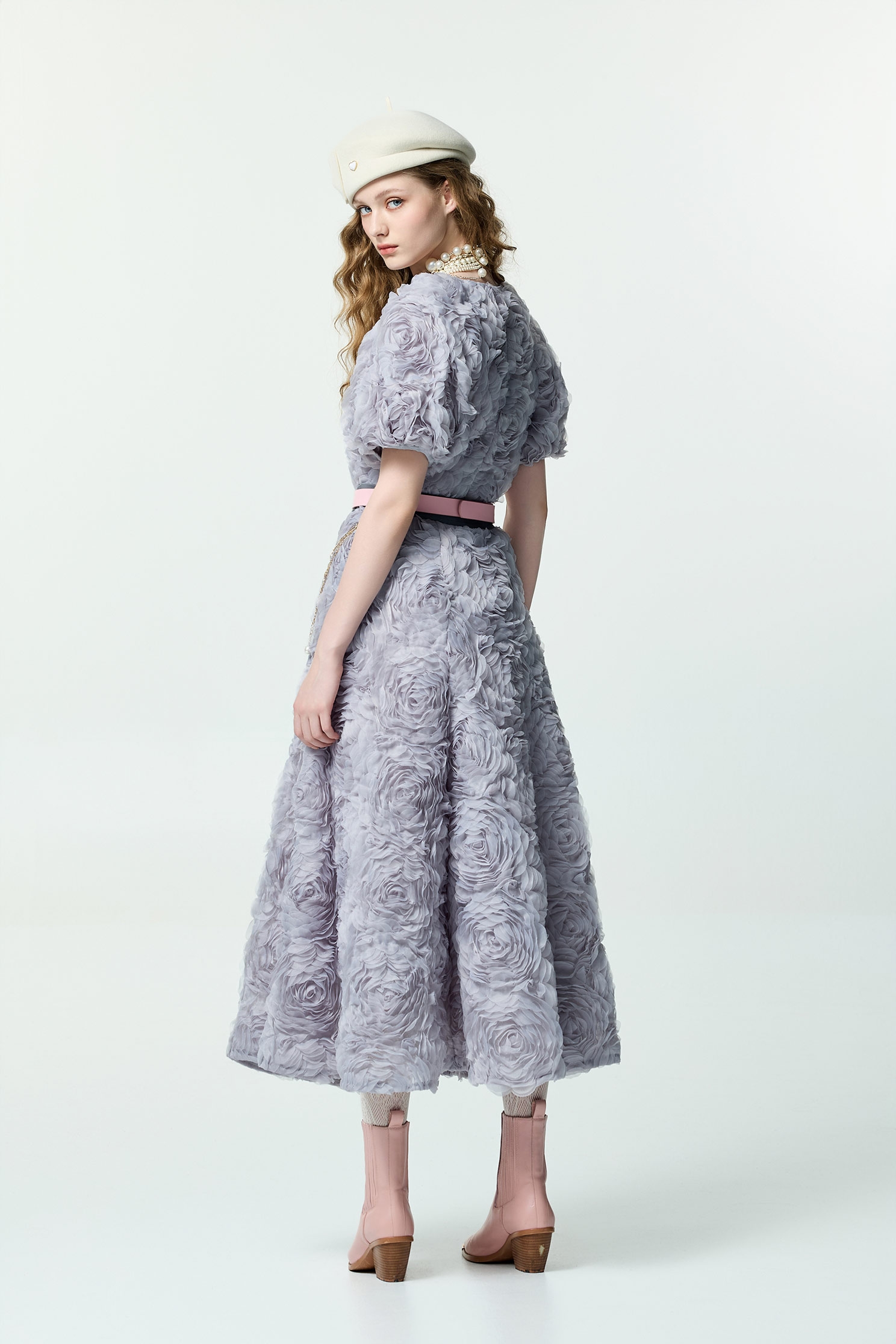 Grey 3-D Rose Maxi SkirtGrey 3-D Rose Maxi Skirt,Season (AW) Look,Mesh fabric,Tutu skirts