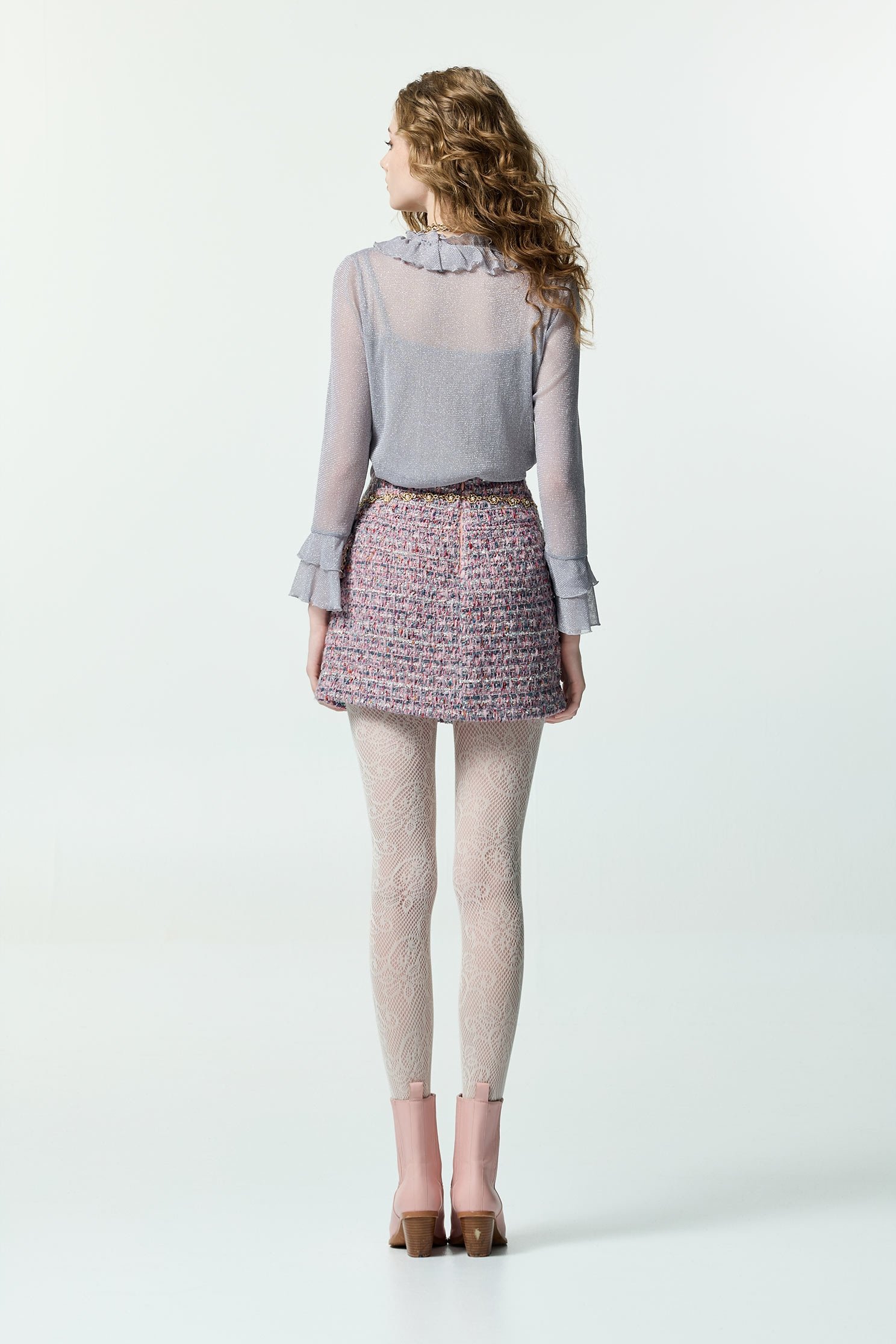 Pleated Tweed Short SkirtPleated Tweed Short Skirt,pearl,Mini skirts,Season (AW) Look
