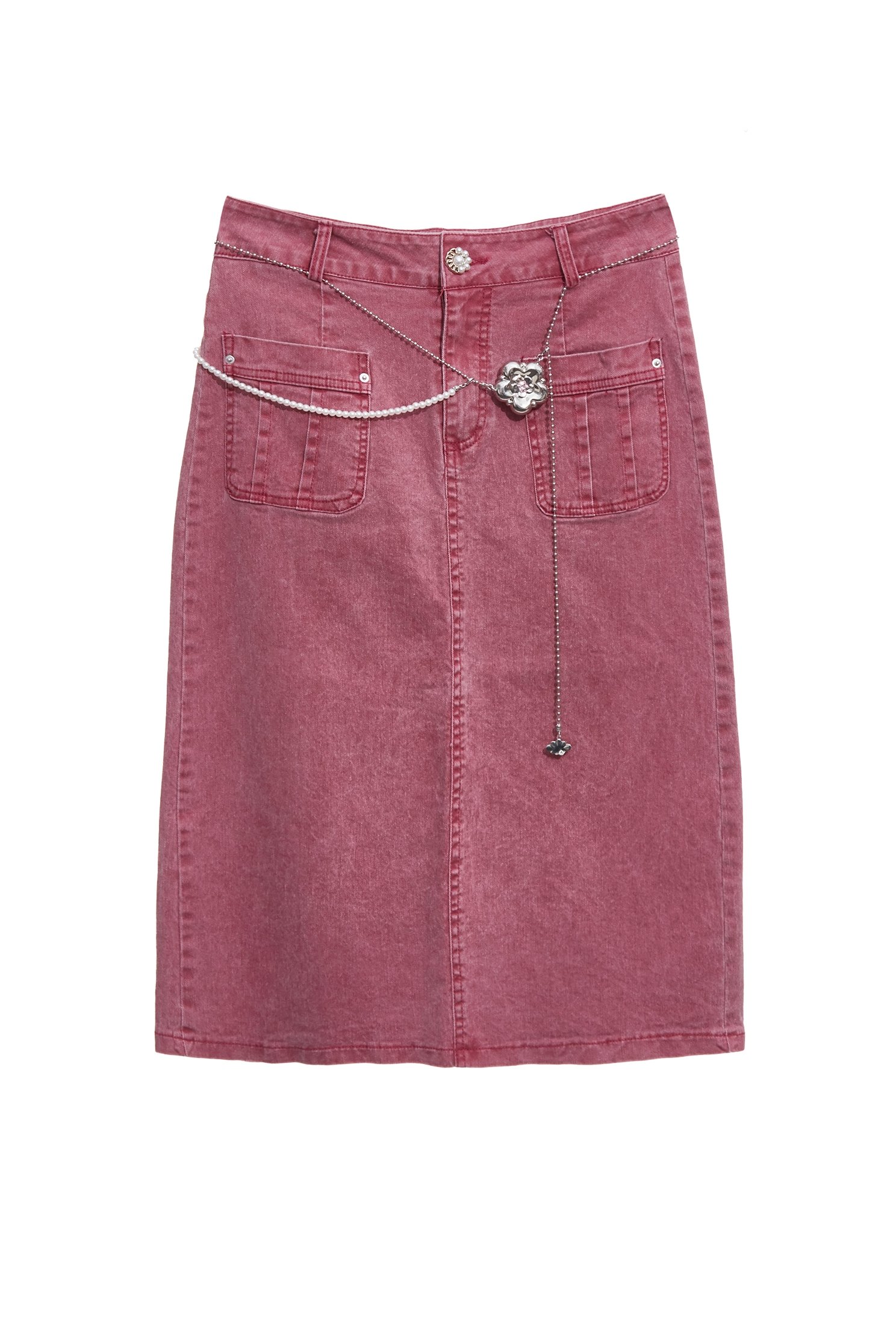 Pink Midi Denim SkirtPink Midi Denim Skirt,Denim,Denim skirts,pearl,Season (AW) Look,Cotton