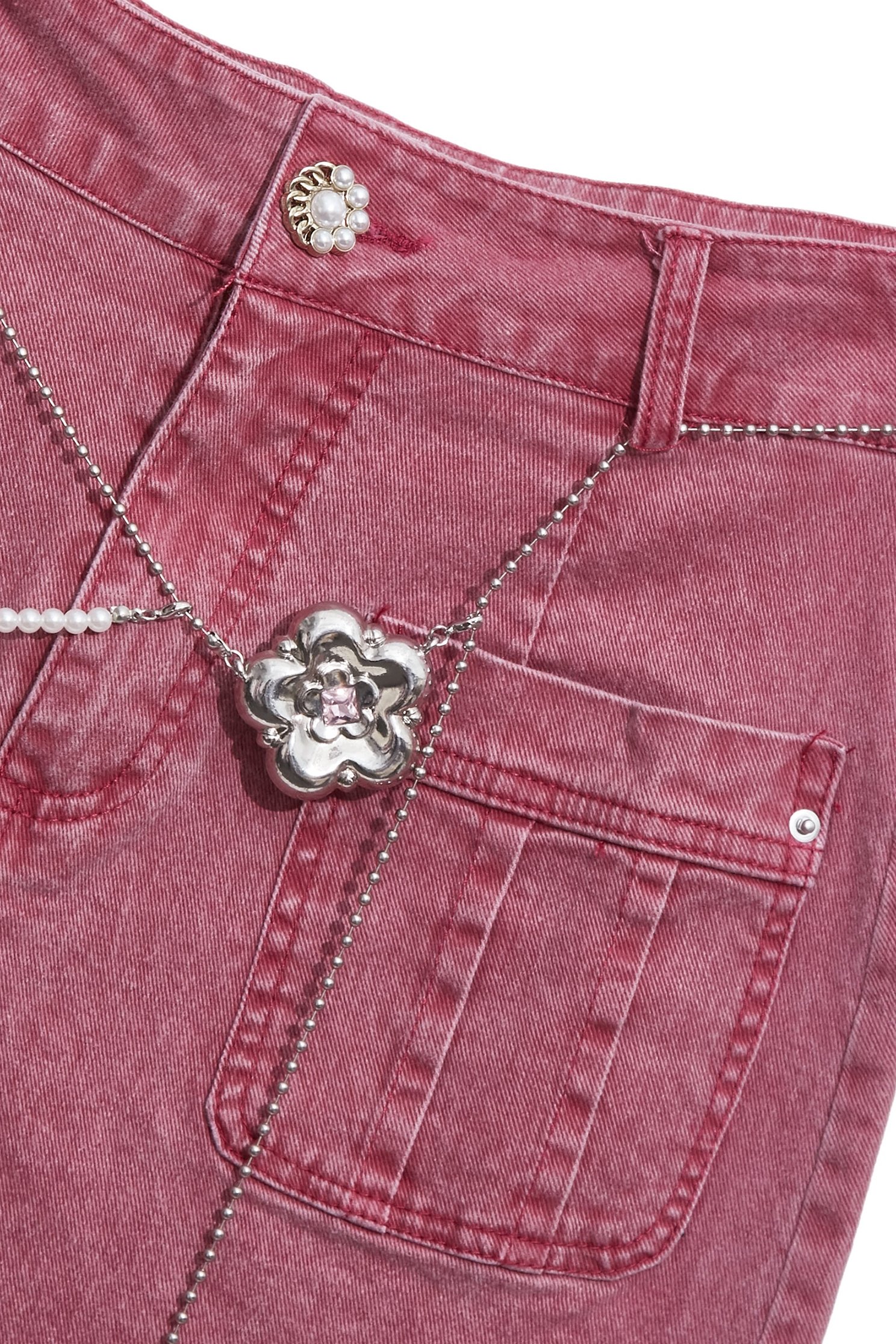 Pink Midi Denim SkirtPink Midi Denim Skirt,Denim,Denim skirts,pearl,Season (AW) Look,Cotton