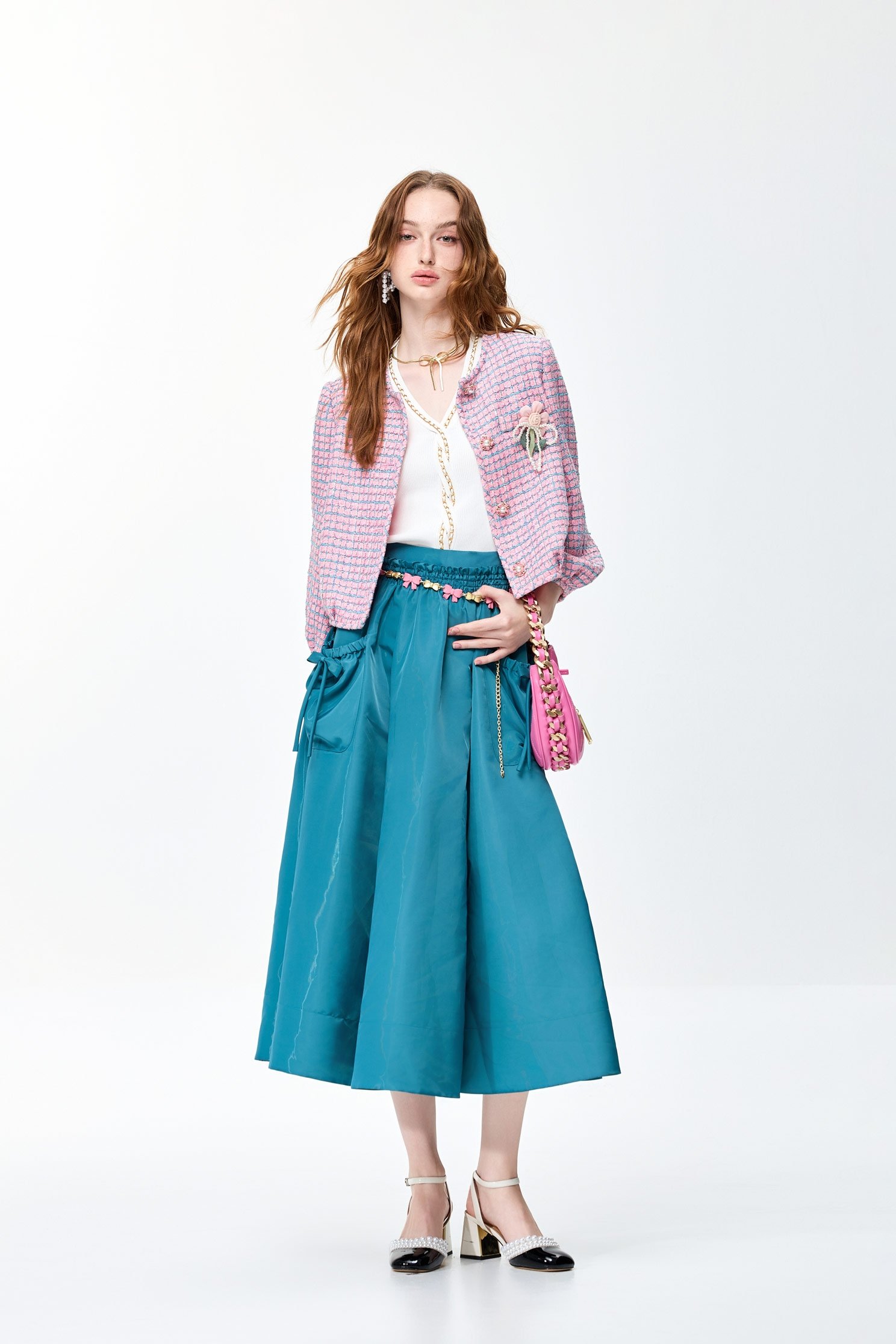 Bow Detail Cyan SkirtBow Detail Cyan Skirt,Season (SS) Look,Midi skirts