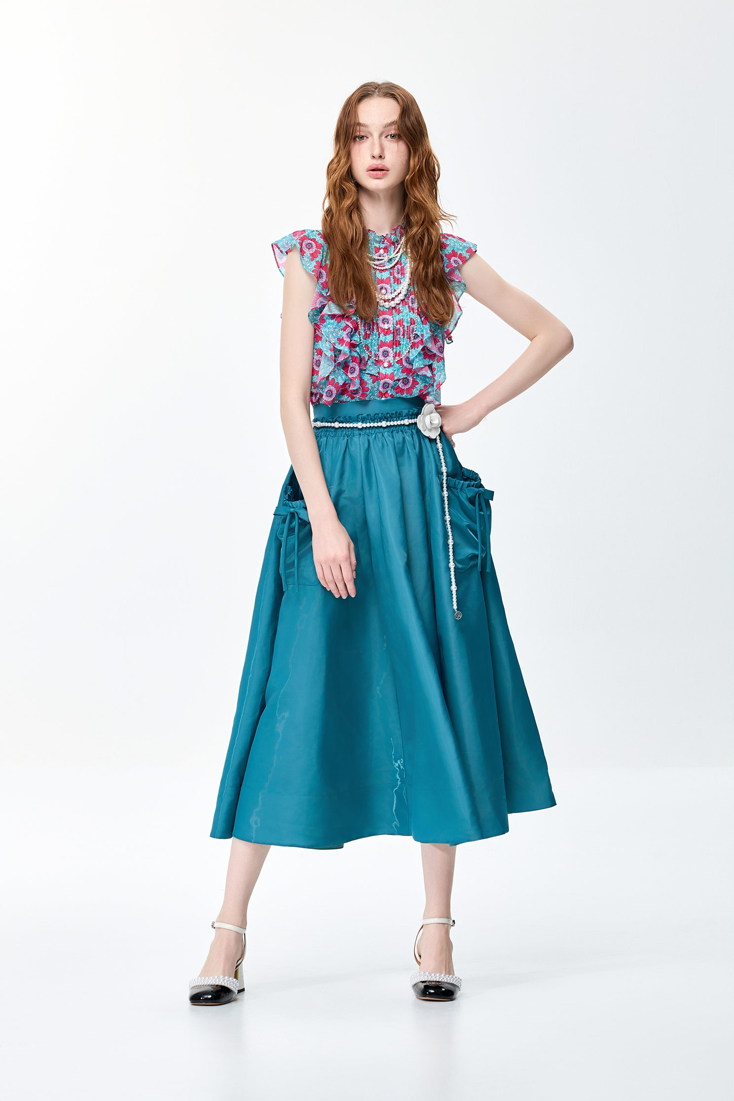 Bow Detail Cyan SkirtBow Detail Cyan Skirt,Season (SS) Look,Midi skirts