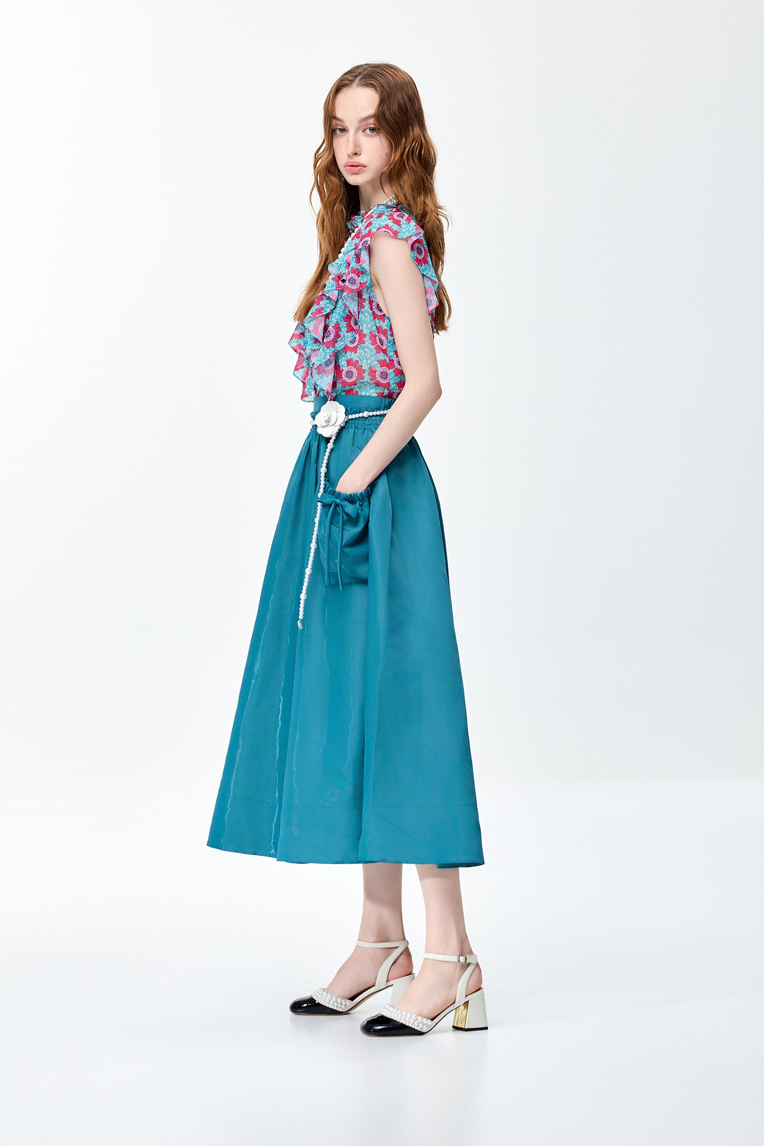 Bow Detail Cyan SkirtBow Detail Cyan Skirt,Season (SS) Look,Midi skirts