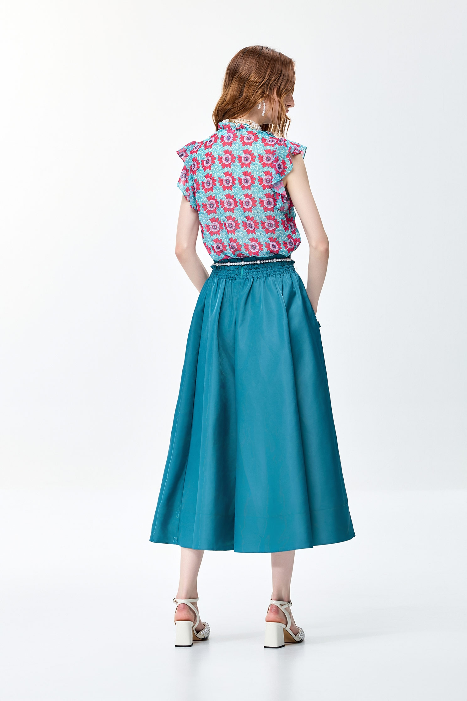 Bow Detail Cyan SkirtBow Detail Cyan Skirt,Season (SS) Look,Midi skirts