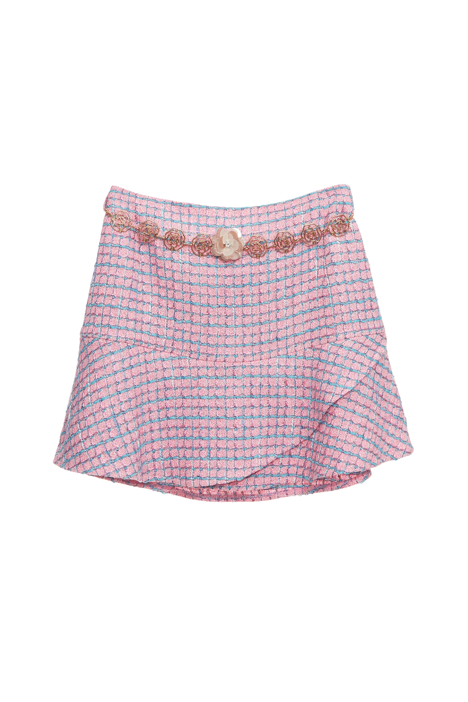 Contrast Blue Plaid Tweed Fishtail Short SkirtContrast Blue Plaid Tweed Fishtail Short Skirt,Season (SS) Look,Mini skirts