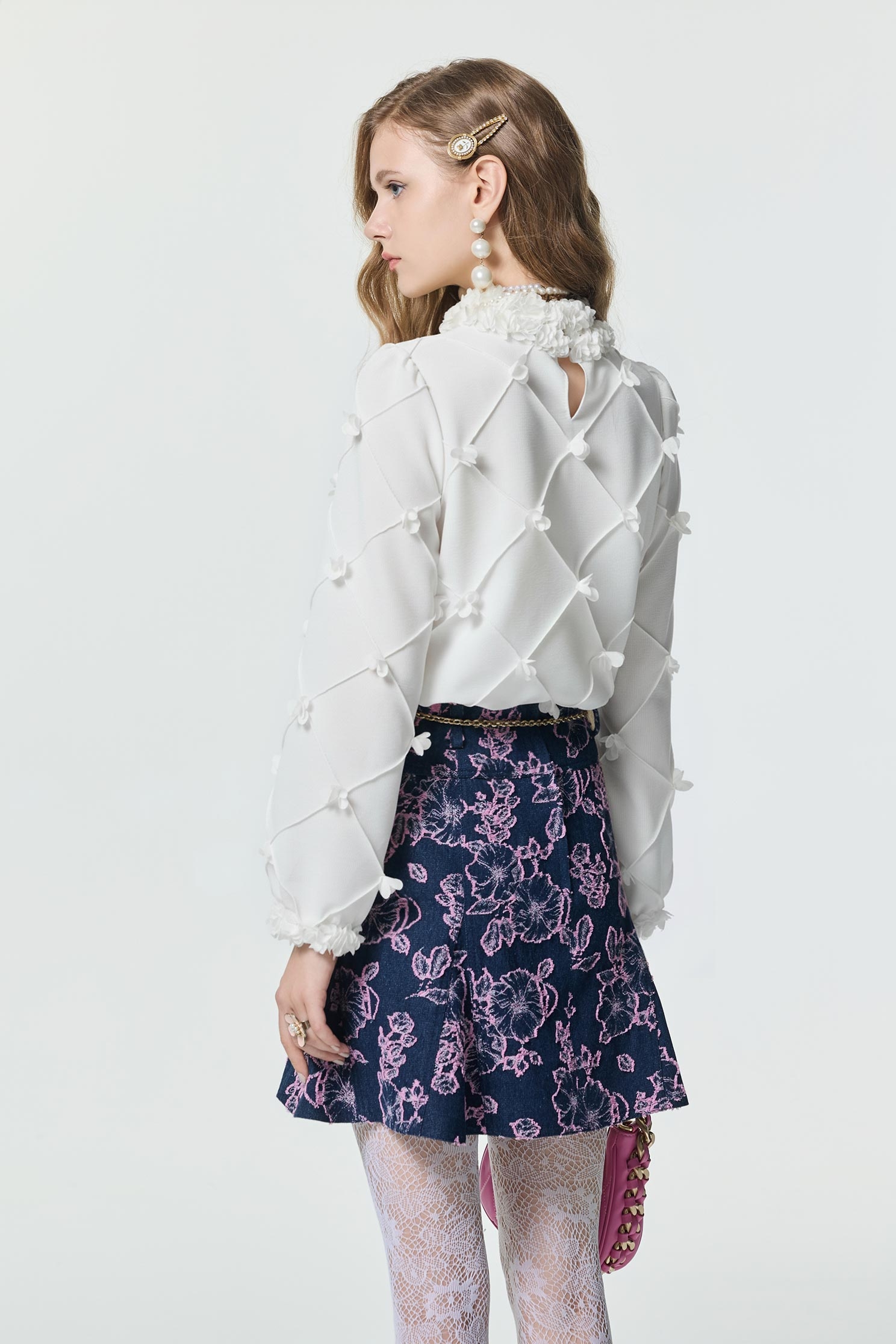 Floral Motif Denim SkirtFloral Motif Denim Skirt,Season (SS) Look,Denim,Denim skirts