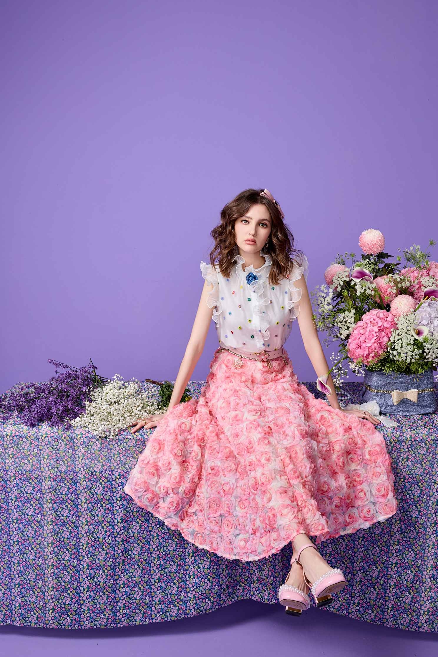 Rose Detail Maxi SkirtRose Detail Maxi Skirt,Season (SS) Look,Mesh fabric,Tutu skirts,blossoms,Midi skirts