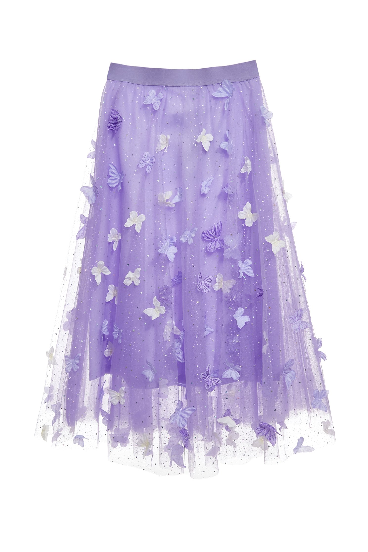 3-D Butterfly Motif Sequin Mesh Skirt3-D Butterfly Motif Sequin Mesh Skirt,Season (SS) Look,Mesh fabric,Midi skirts