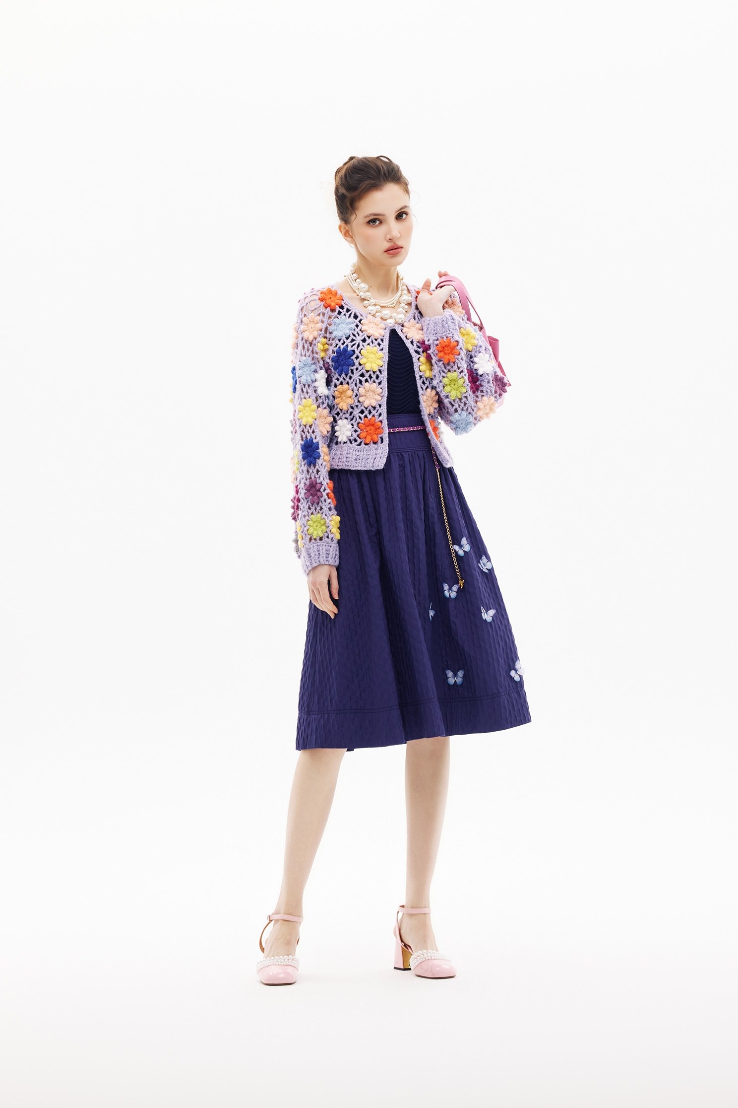 3-D Butterfly Motif Purple Skirt3-D Butterfly Motif Purple Skirt,Season (SS) Look,Midi skirts