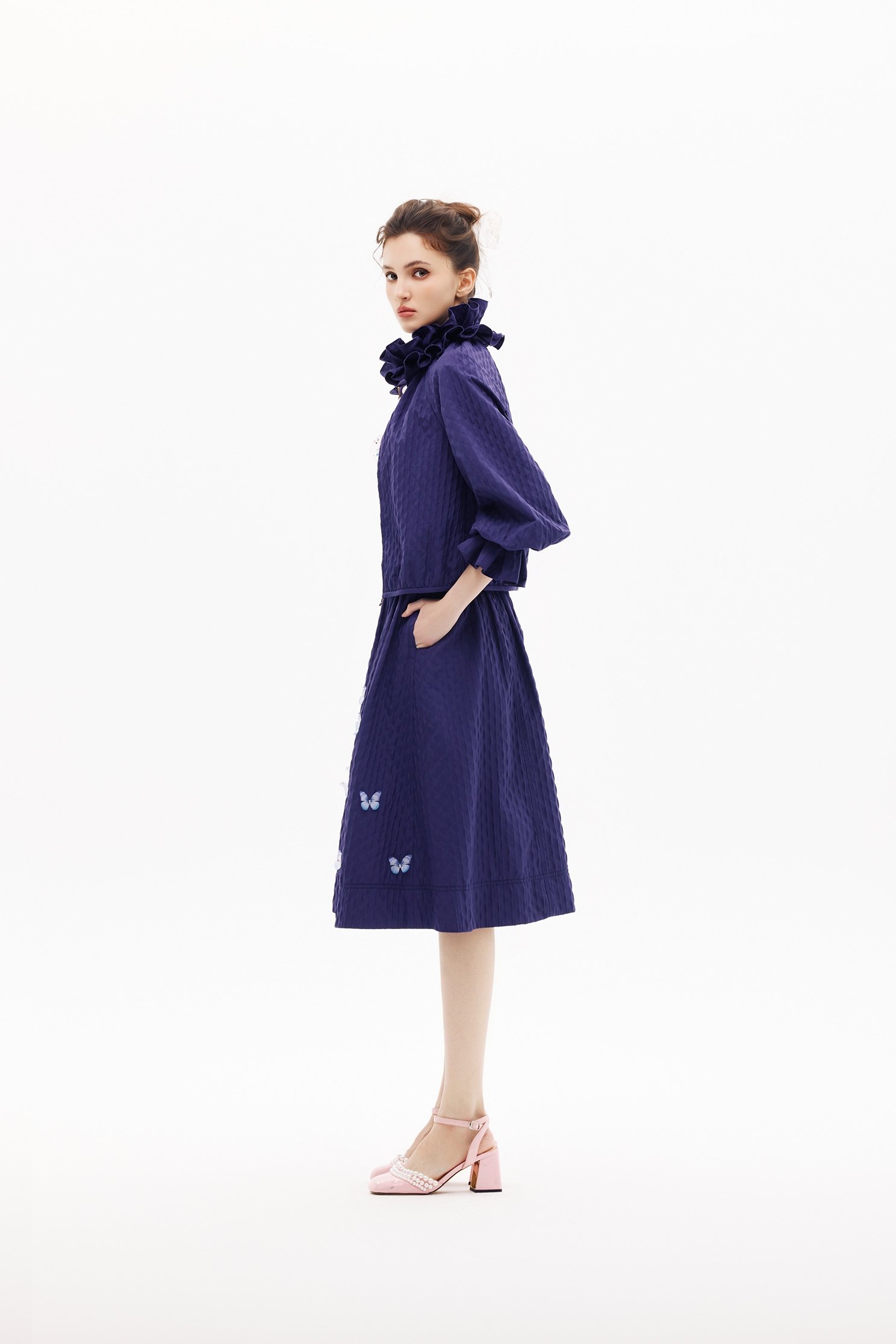 3-D Butterfly Motif Purple Skirt3-D Butterfly Motif Purple Skirt,Season (SS) Look,Midi skirts