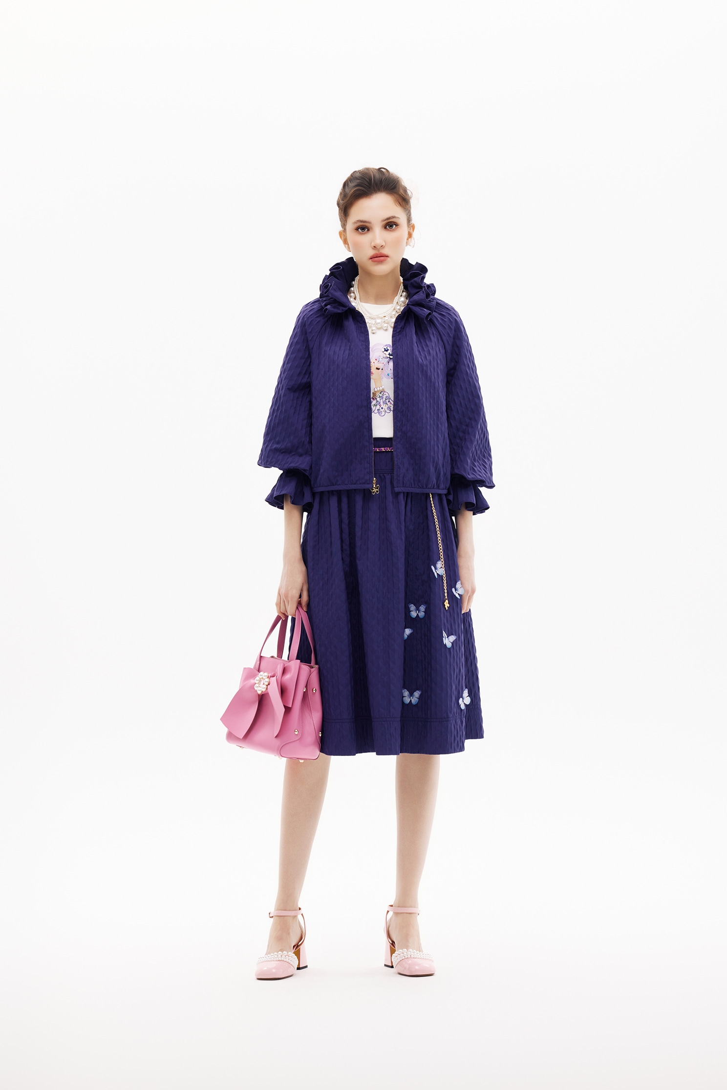 3-D Butterfly Motif Purple Skirt3-D Butterfly Motif Purple Skirt,Season (SS) Look,Midi skirts