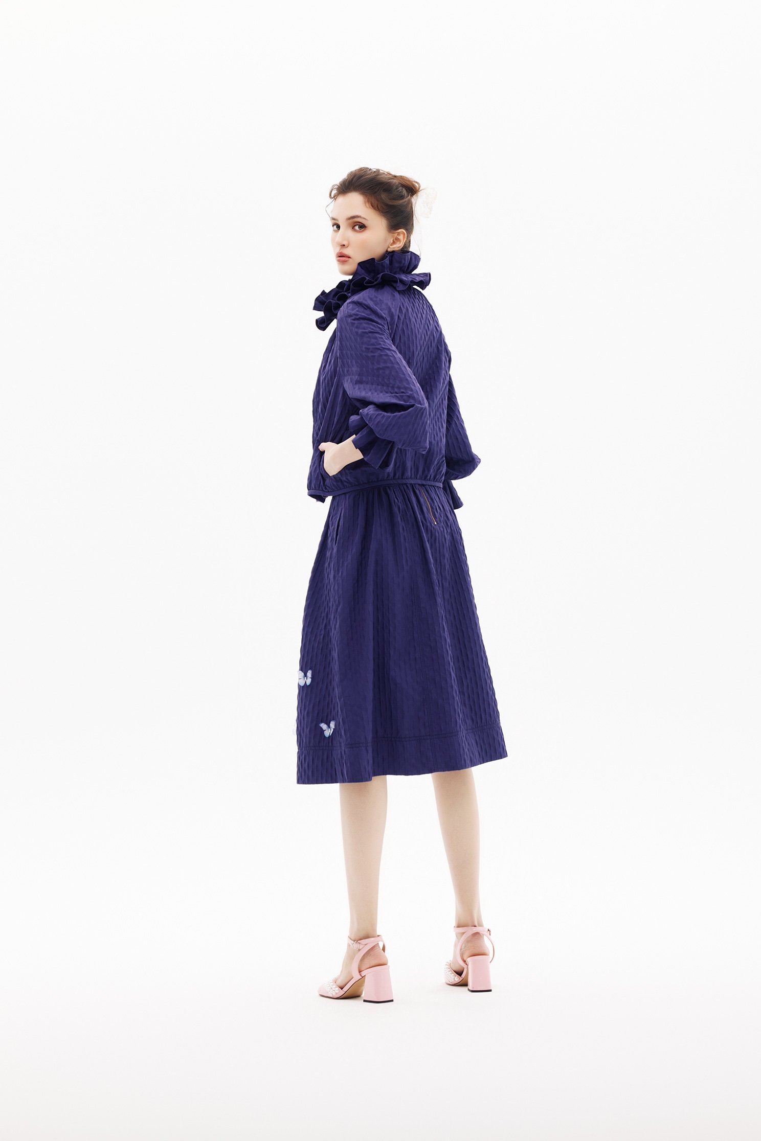 3-D Butterfly Motif Purple Skirt3-D Butterfly Motif Purple Skirt,Season (SS) Look,Midi skirts