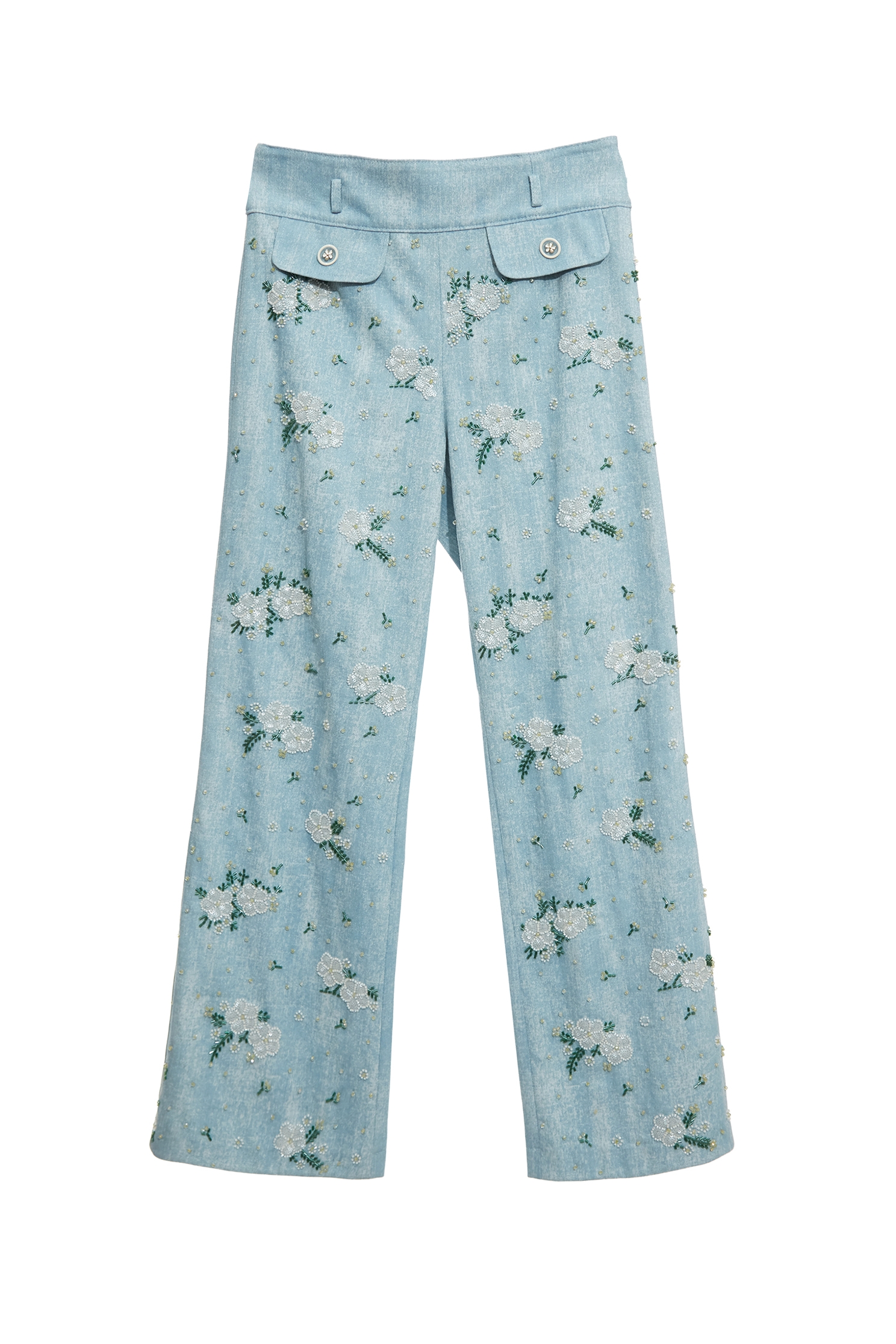 Beaded Floral Detail Wide Leg JeansBeaded Floral Detail Wide Leg Jeans,Bell-bottoms,Season (SS) Look,pants